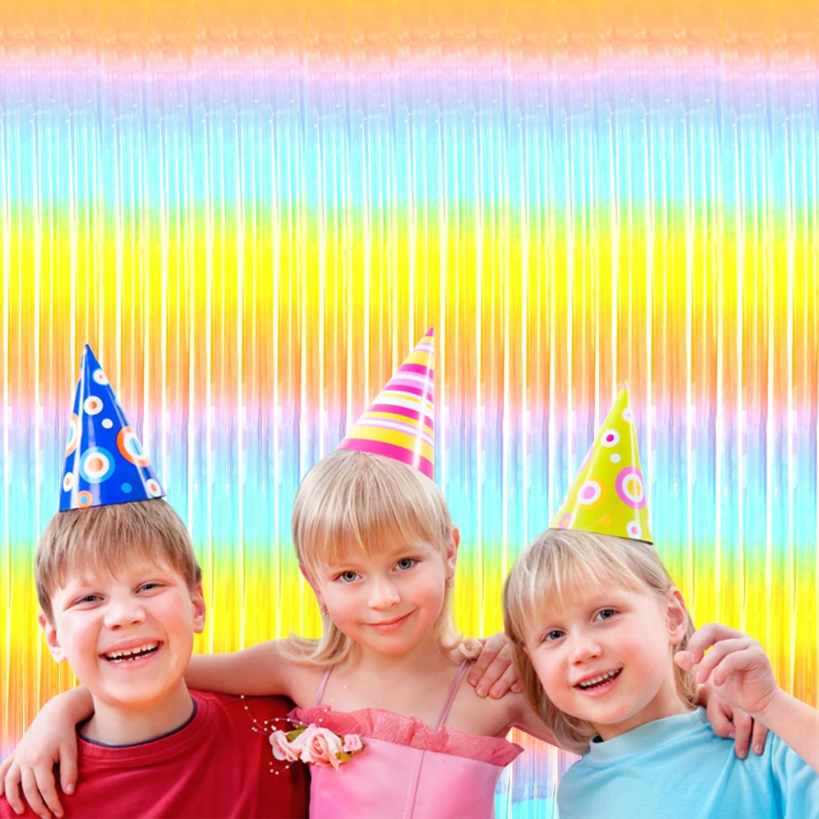 4-Pack 3.28×6.56Ft Rainbow Foil Fringe Curtain Backdrop for Party Decoration