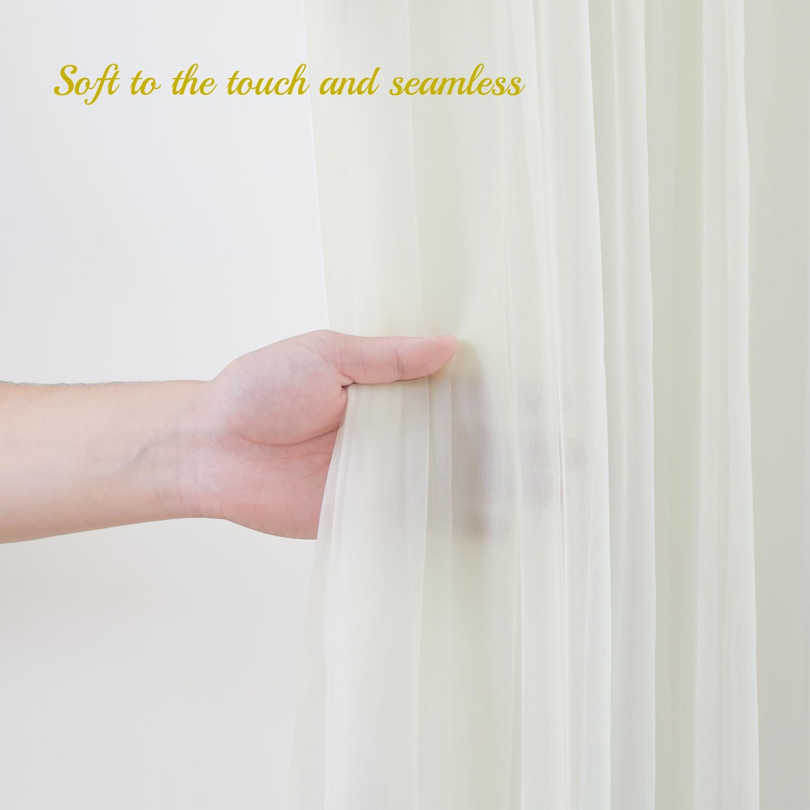 10×10 Ft Cream White Tulle Backdrop Curtain With Lights Sheer Photo