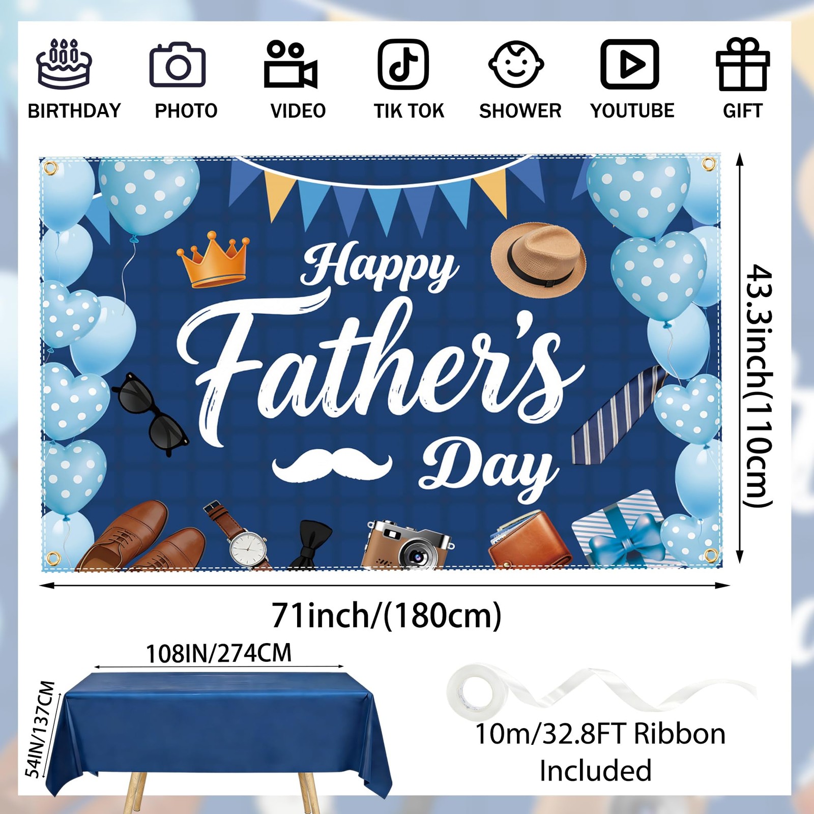 55PCS Fathers Day Paryt Kit – 6x4FT Happy Fathers Day Banner with 50 Balloons…