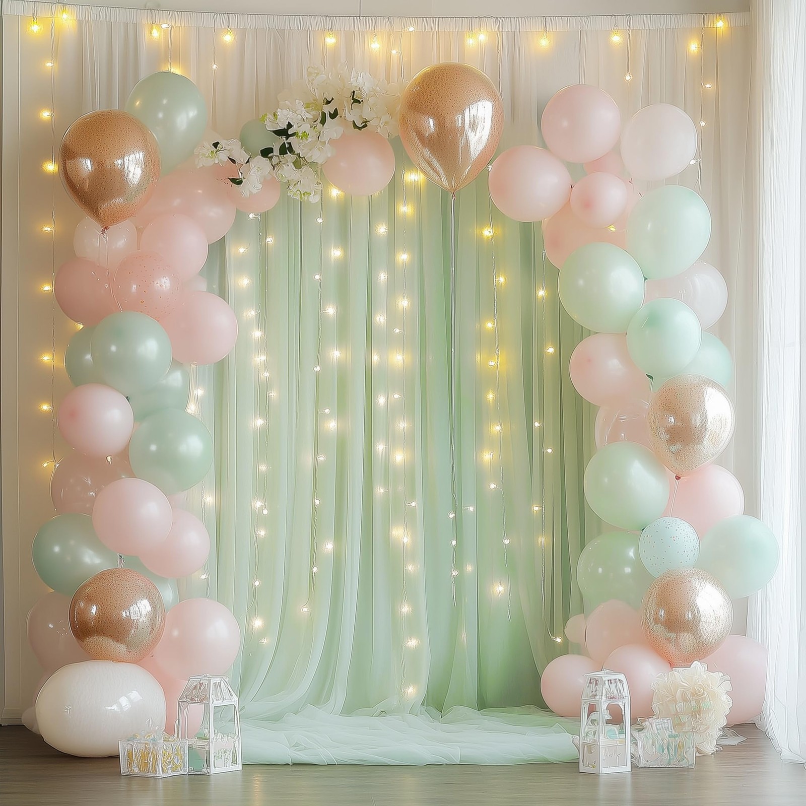 Sage Green Tulle Backdrop Curtains with Lights String 10FT X 8FT Sheer Curtai…