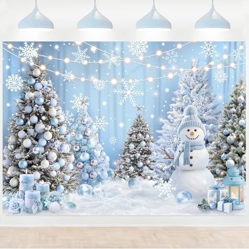 Blue Snowflake Backdrop for Winter Wonderland – 6x4ft Snowy Forest Trees