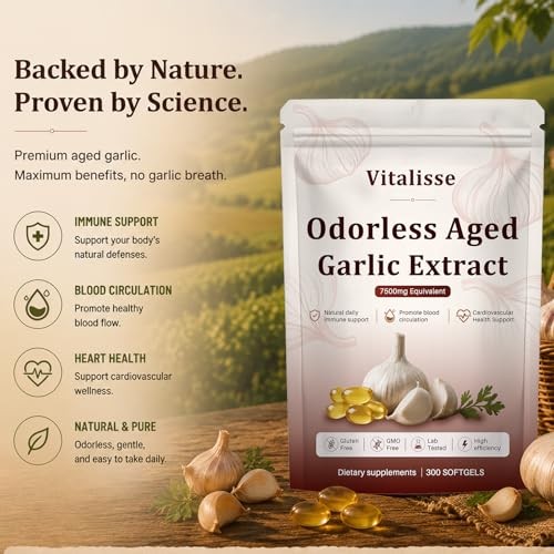AJO Envejecido, 7500mg Odorless Organic Garlic Softgels – Heart & Immune