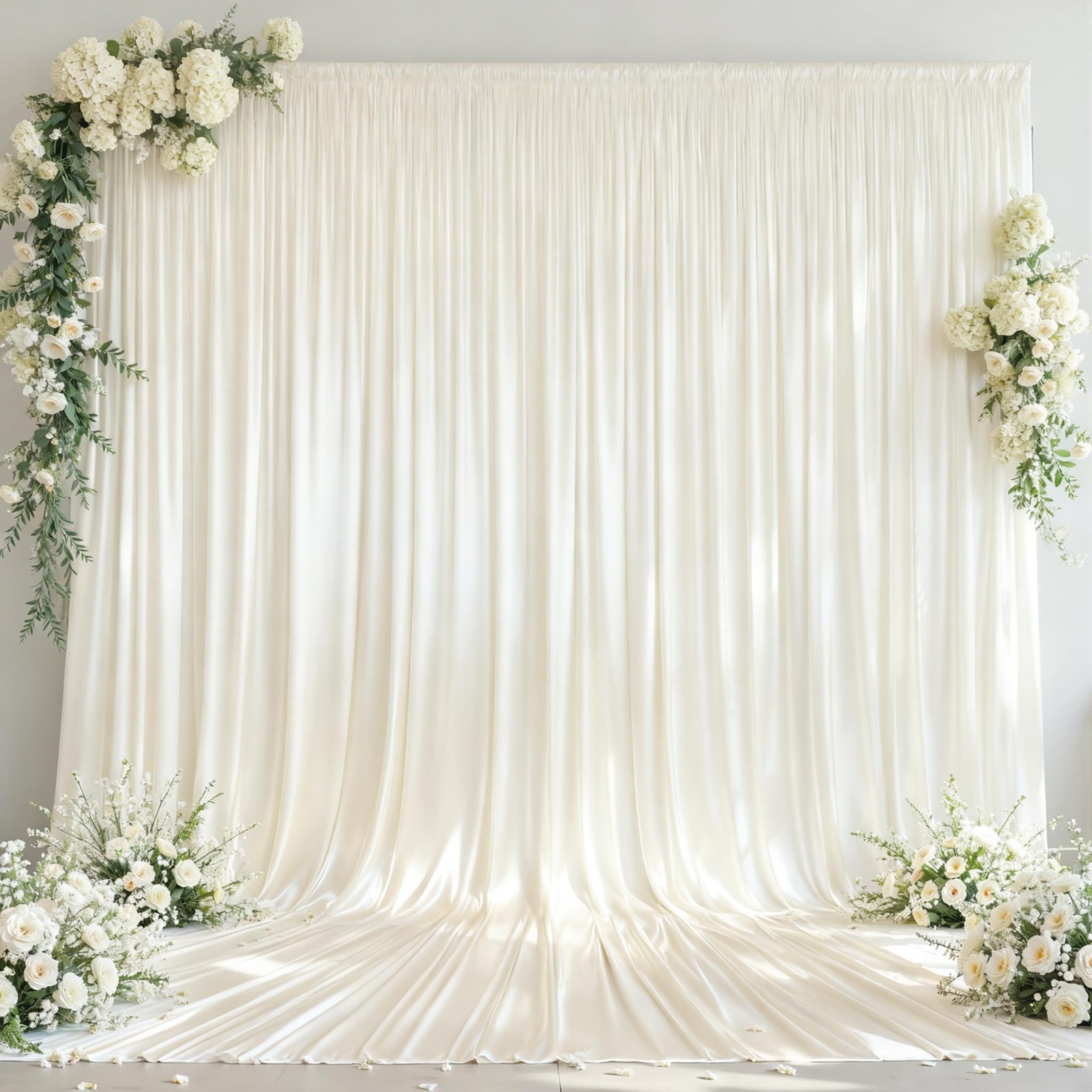 2 Panels 5x12ft Ivory Satin Backdrop Curtains Wrinkle Free Photo Wedding Party