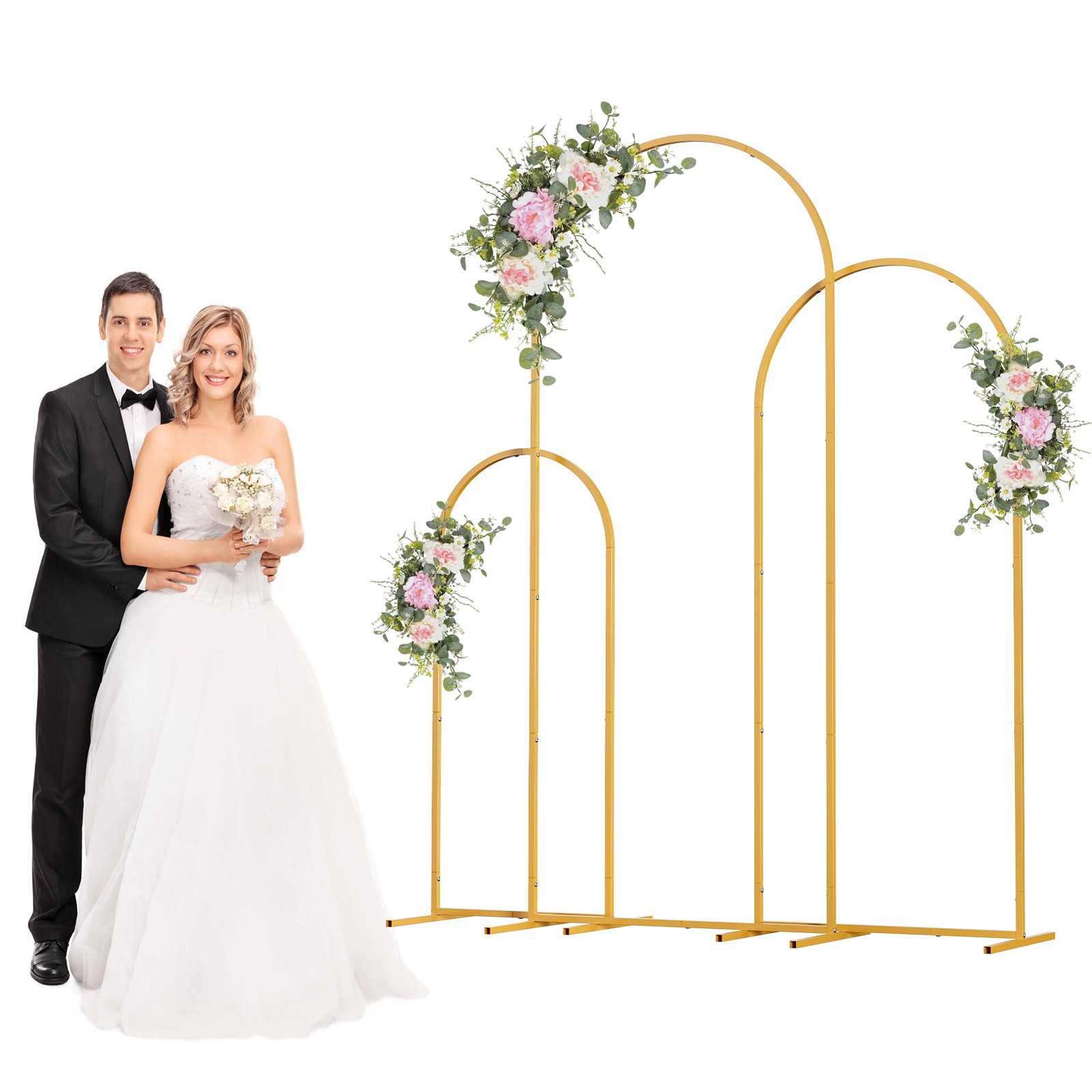 Set of 3 Arch Backdrop Stand Metal Wedding Arch Stand Frame 7.2ft 6.6ft 6ft