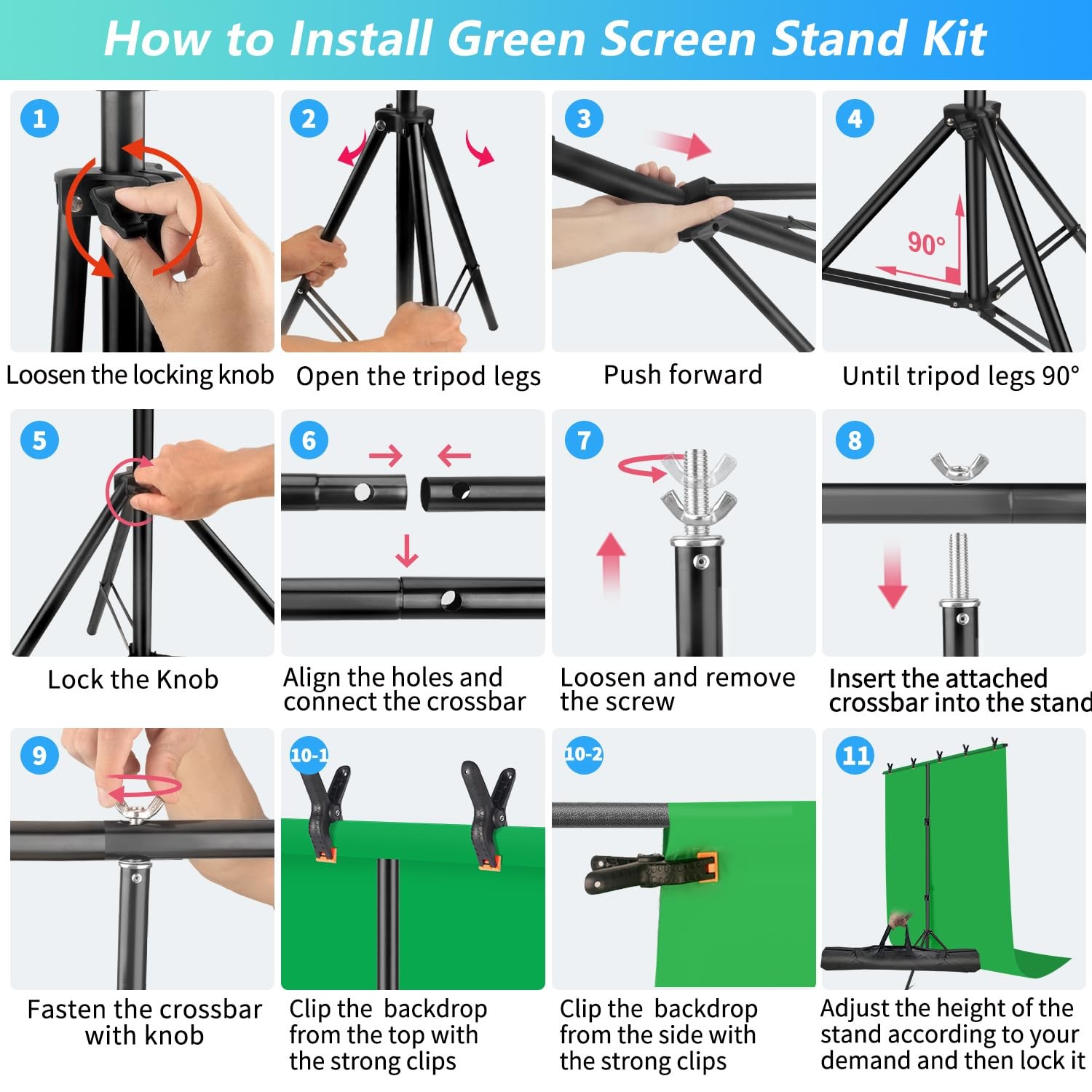 JEBUTU Green Screen Backdrop Kit with Stand, 5X6.5ft 5 x 6.5 Ft,
