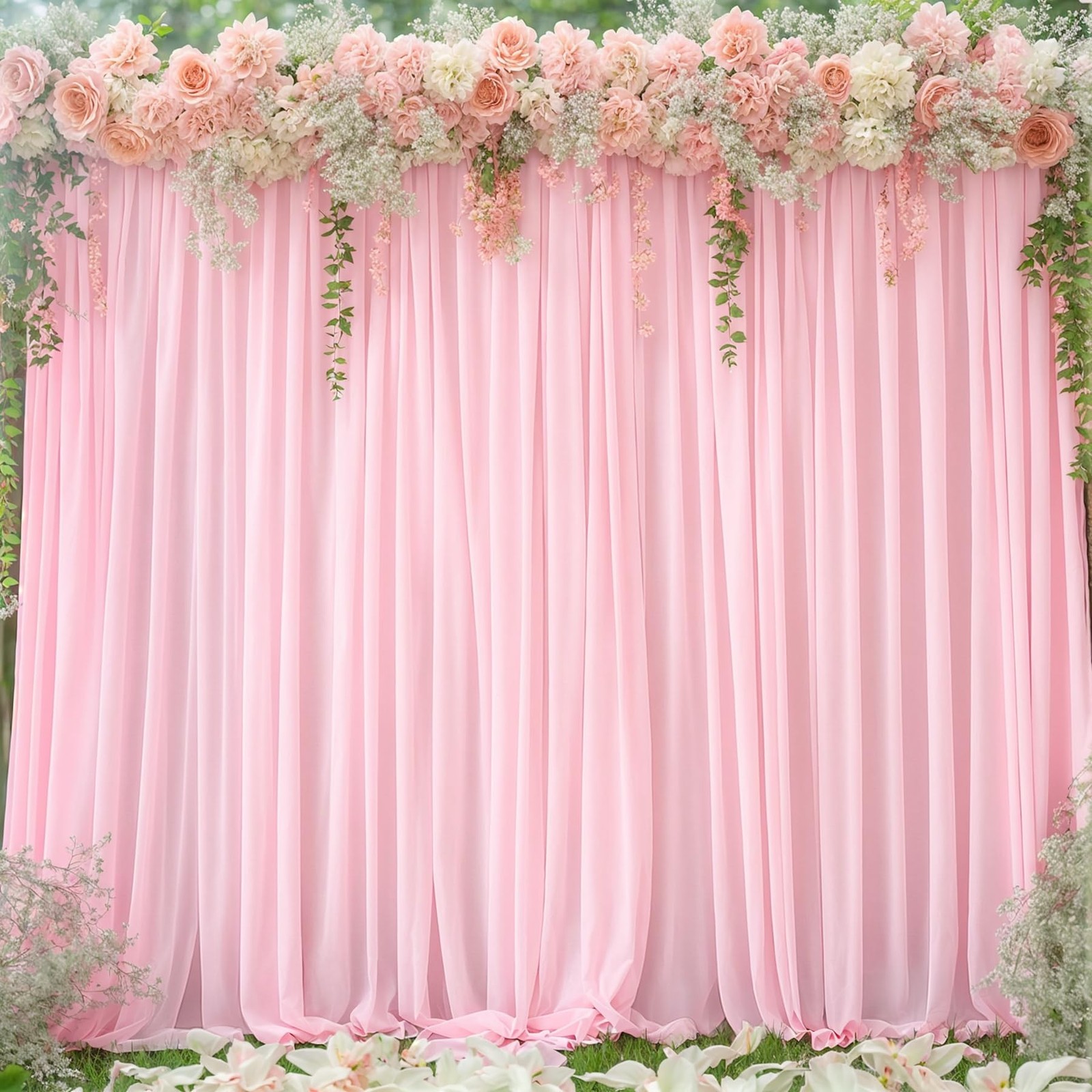 8x10FT Baby Pink Backdrop Curtains 2 Panels 4x10FT Polyester Wedding Decor