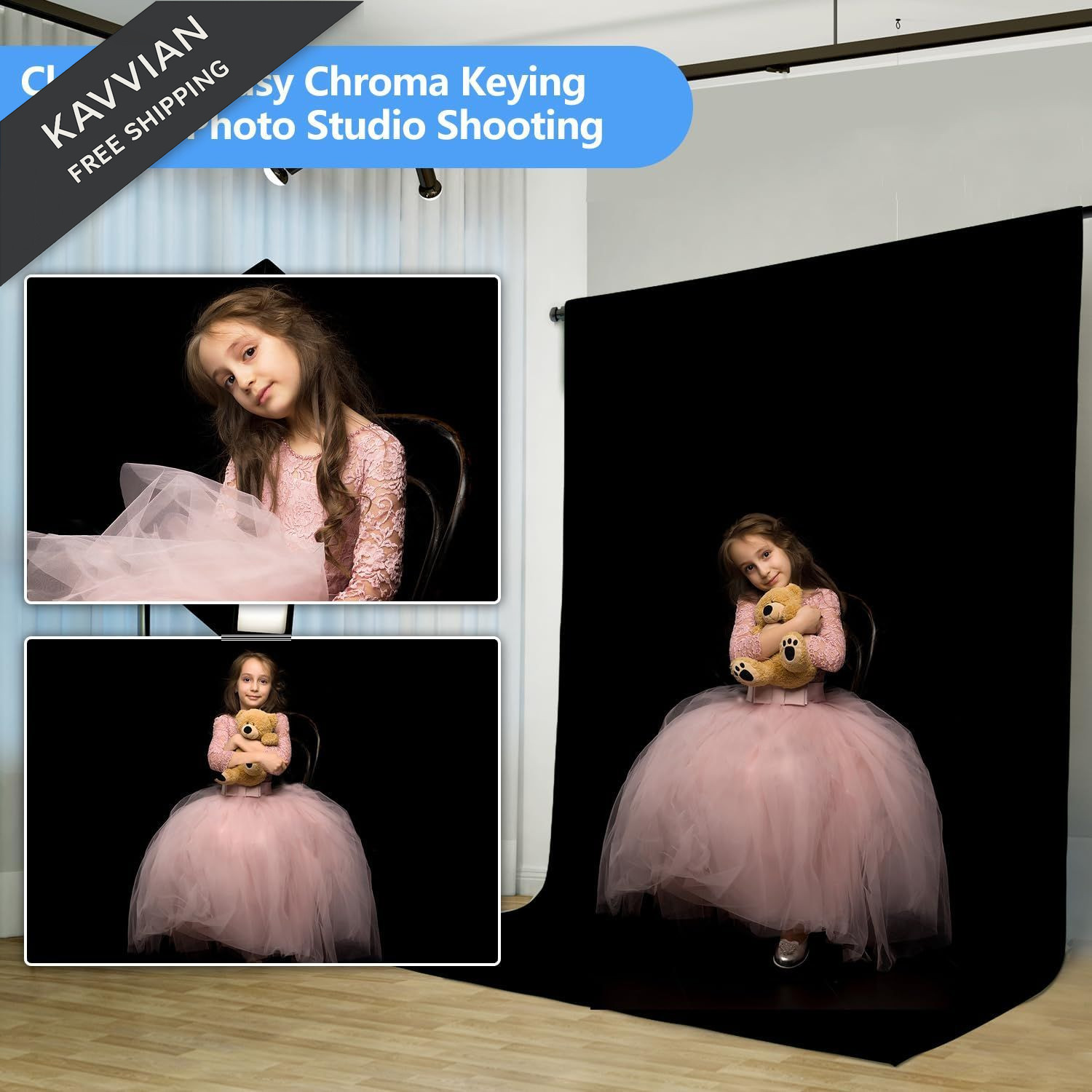 HEMMOTOP Black Backdrop Curtain, 5×7 ft Photo for 5x7ft,