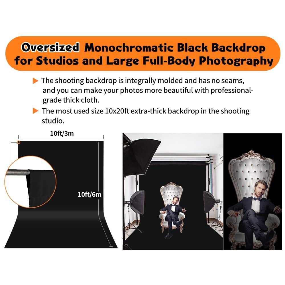 10x20ft Black Backdrop Background for Photography Black Backdrop Screen 3mx6m…