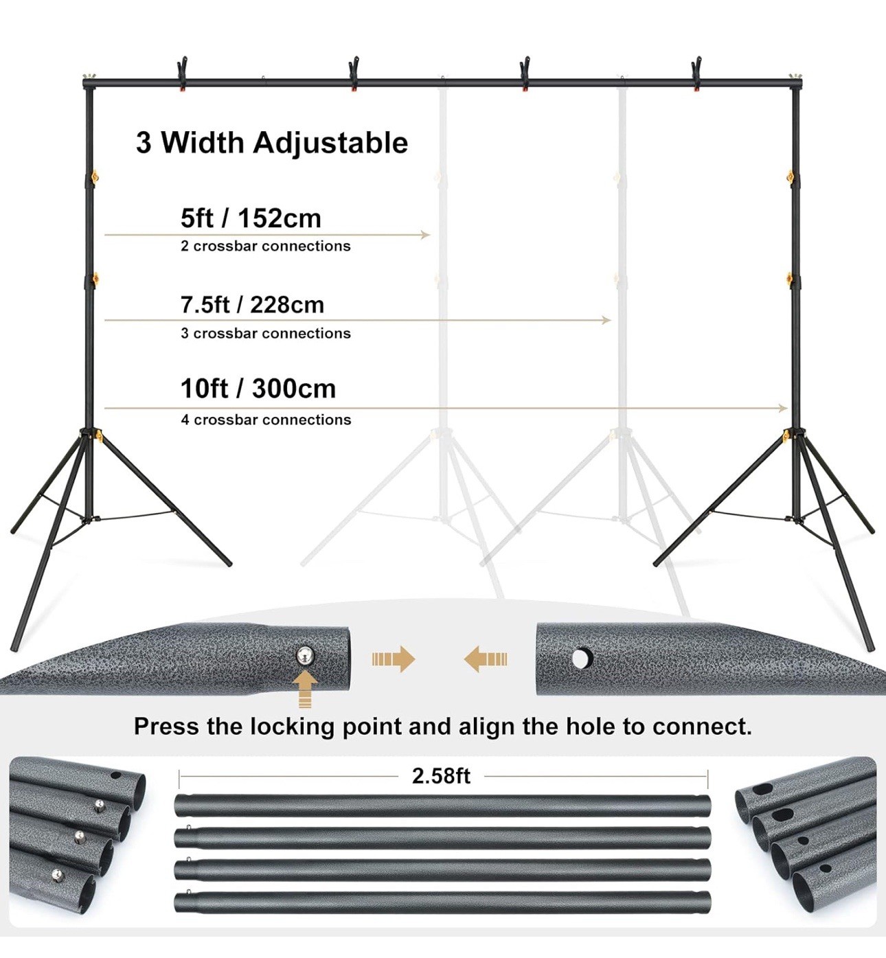 LINCO Lincostore Backdrop Support Stand Kit 10×6.5ft Adjustable Photography 4171