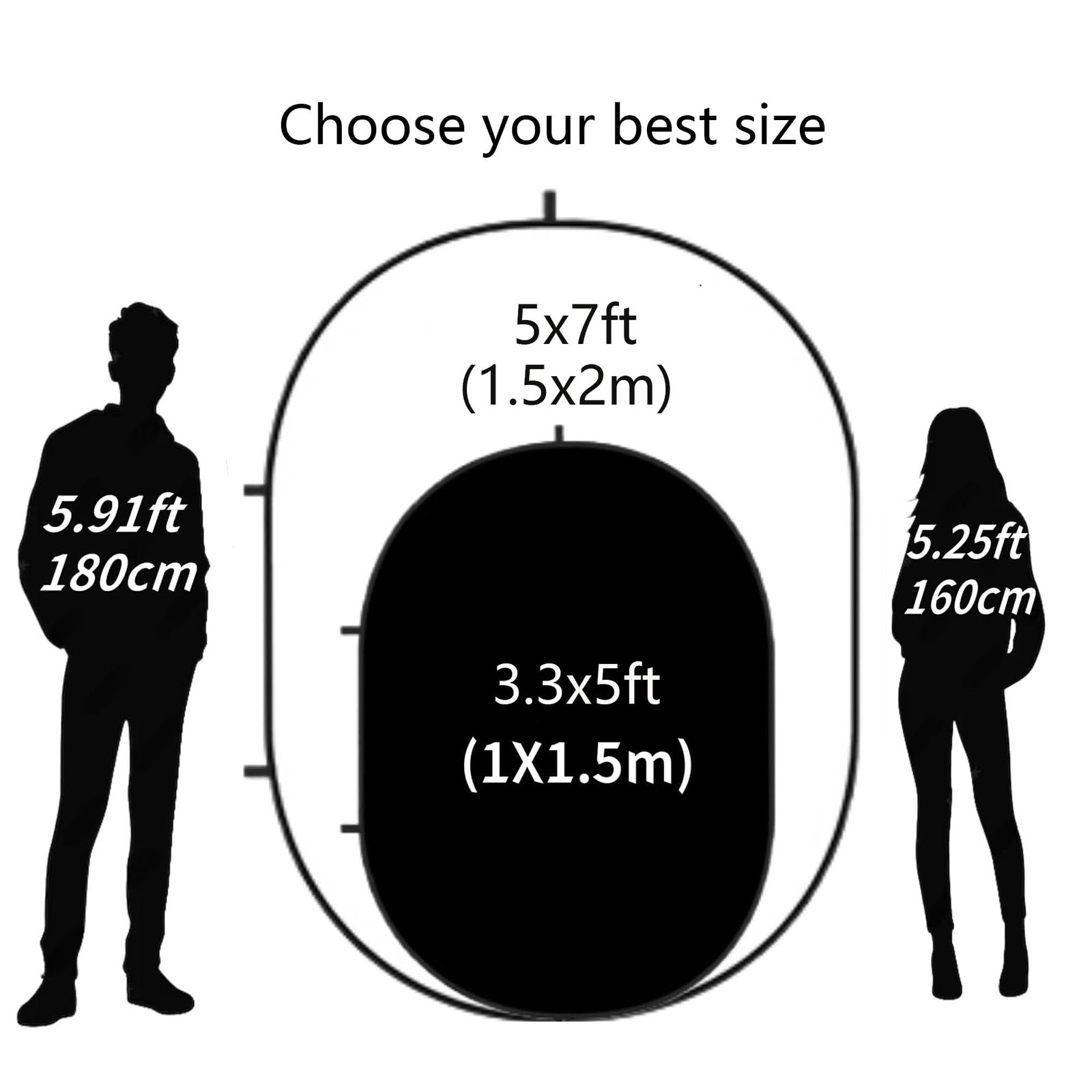 3.3x5ft/1×1.5m Chromakey Black White Backdrop with 6.23ft Stand, 2-in-1 Black…