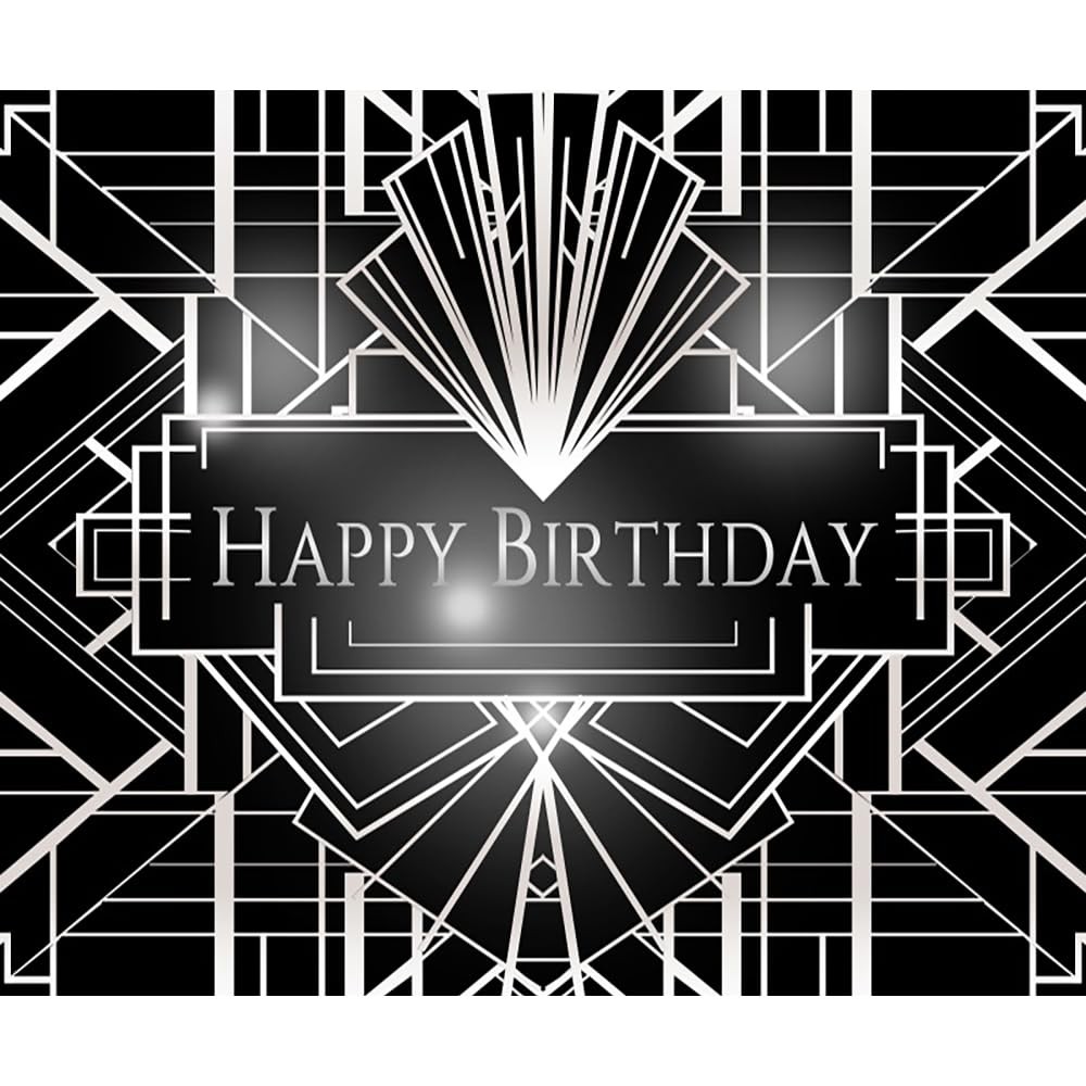 Black and Silver Birthday Backdrop 10x8ft Happy 10x8ft,