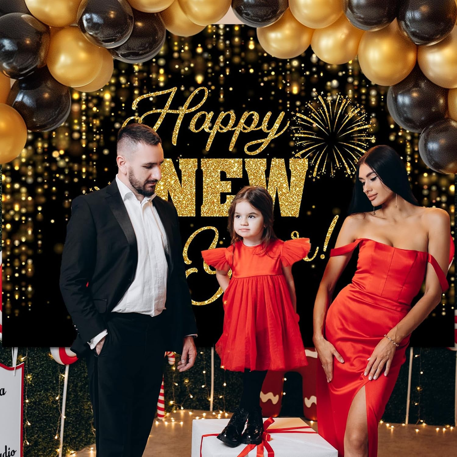 Happy New Year Backdrop Black Gold New Years Background 2026 New Years Eve Party