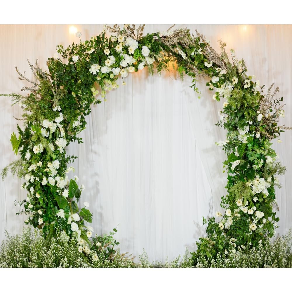10x8ft White Green Bridal Shower Backdrop Wedding Reception Floral Flowers
