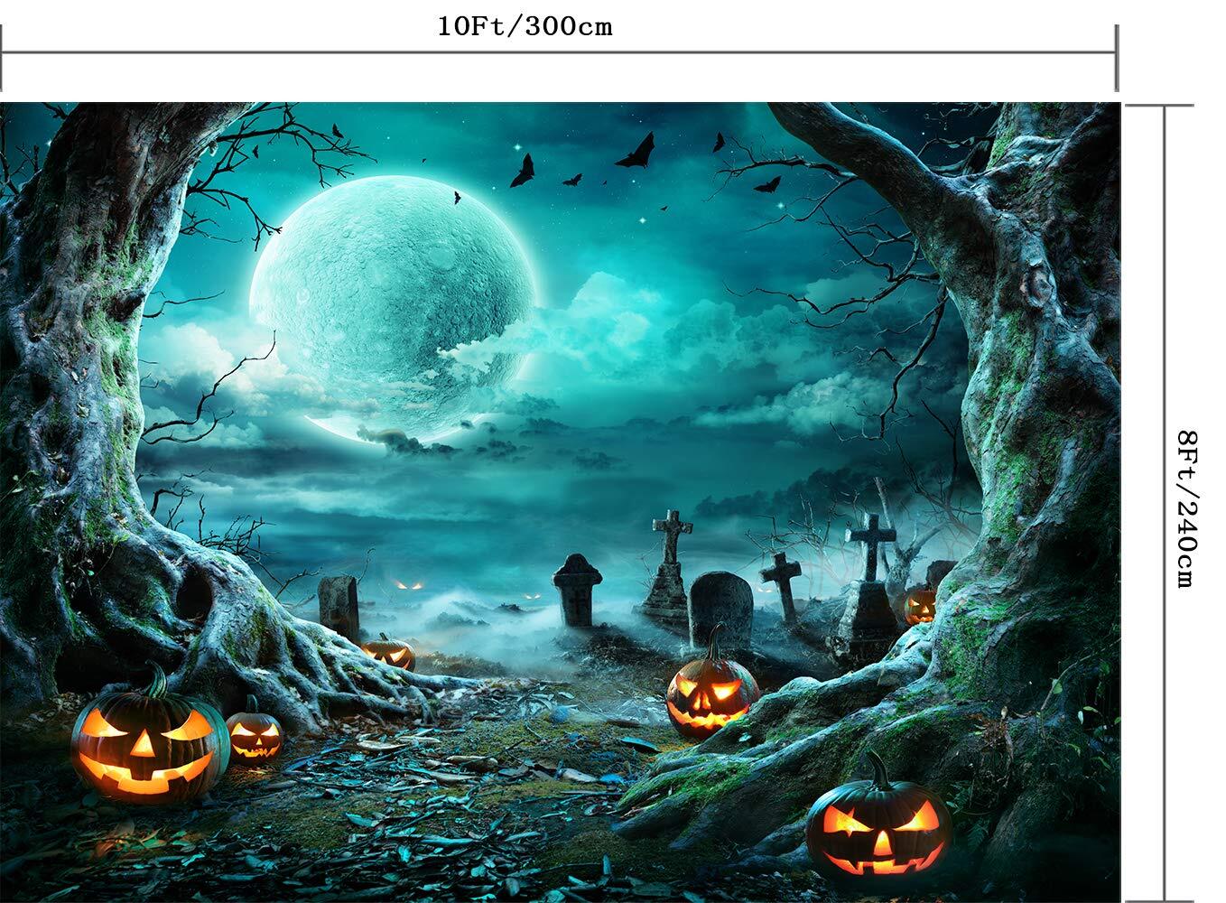 10X8FT Halloween Backdrop Photography Background Horror Moon Night Scary Ceme…