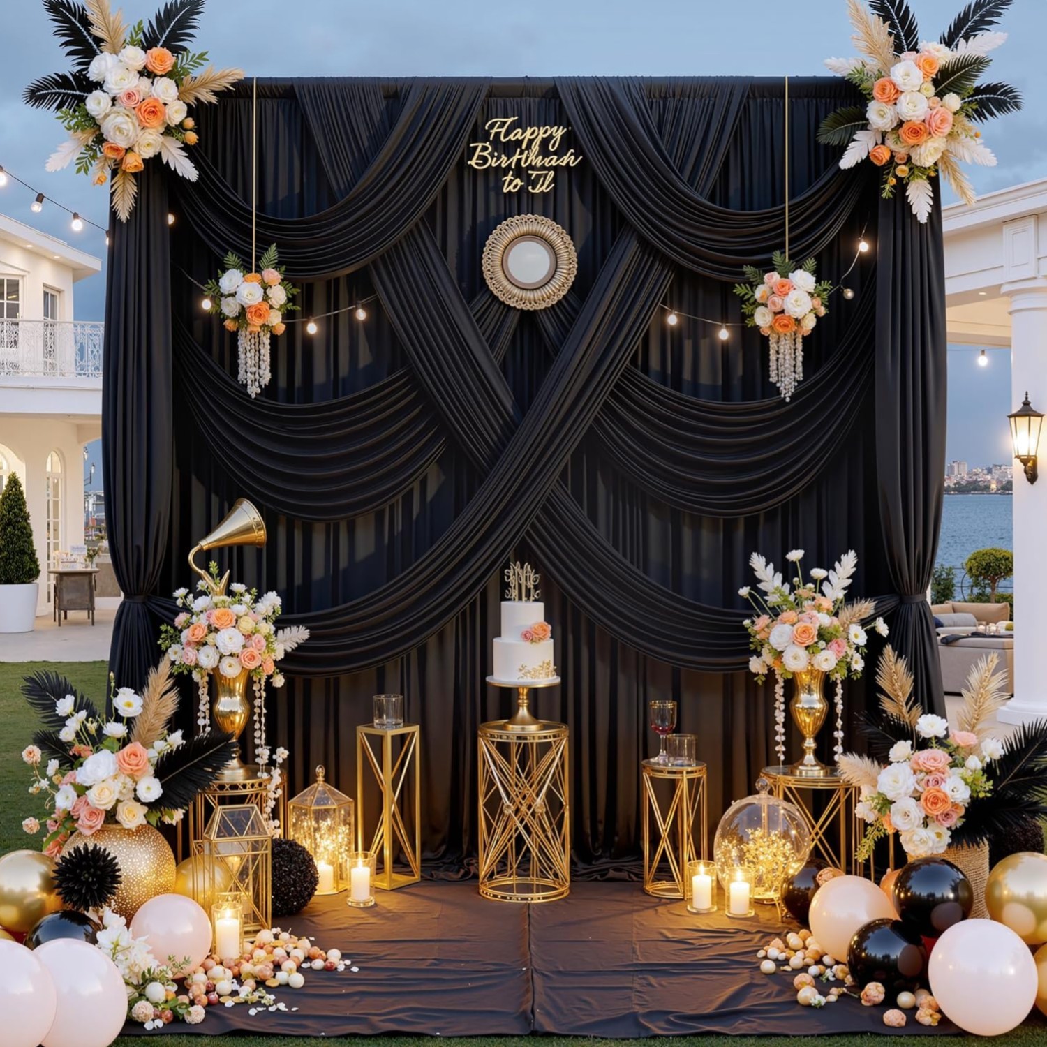 30 ft x 8 ft Black Backdrop Curtain for Parties, 6 Panels 5 ft x 8 ft Wrinkle…