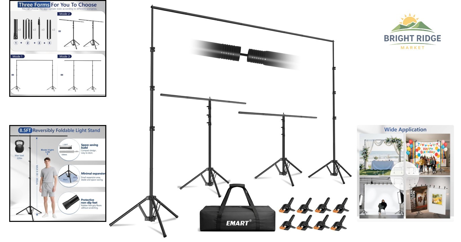 Versatile 10×8.5ft Photo Background Stand Kit with Elastic Rope & Clamps