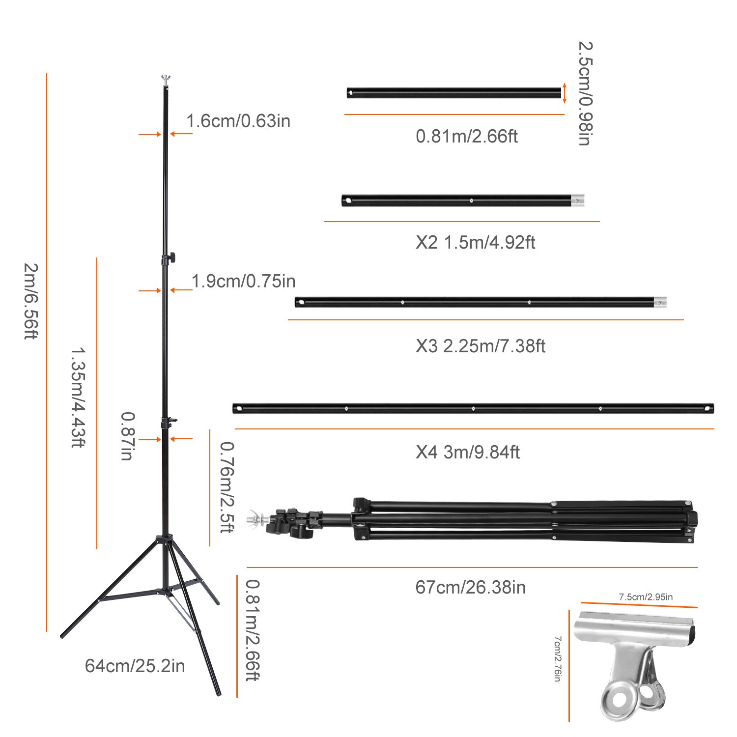 6.5 x 10ft Photo Video Studio Backdrop Background Stand Backdrop Support Stand