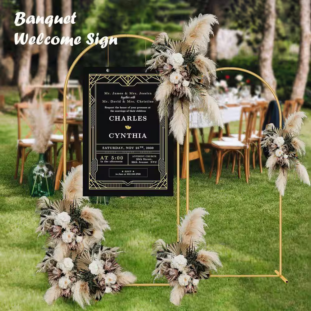 Metal Arch Backdrop Stand Set of 2 Gold 6 Ft. and 7.2 Ft. for Wedding Party Cere