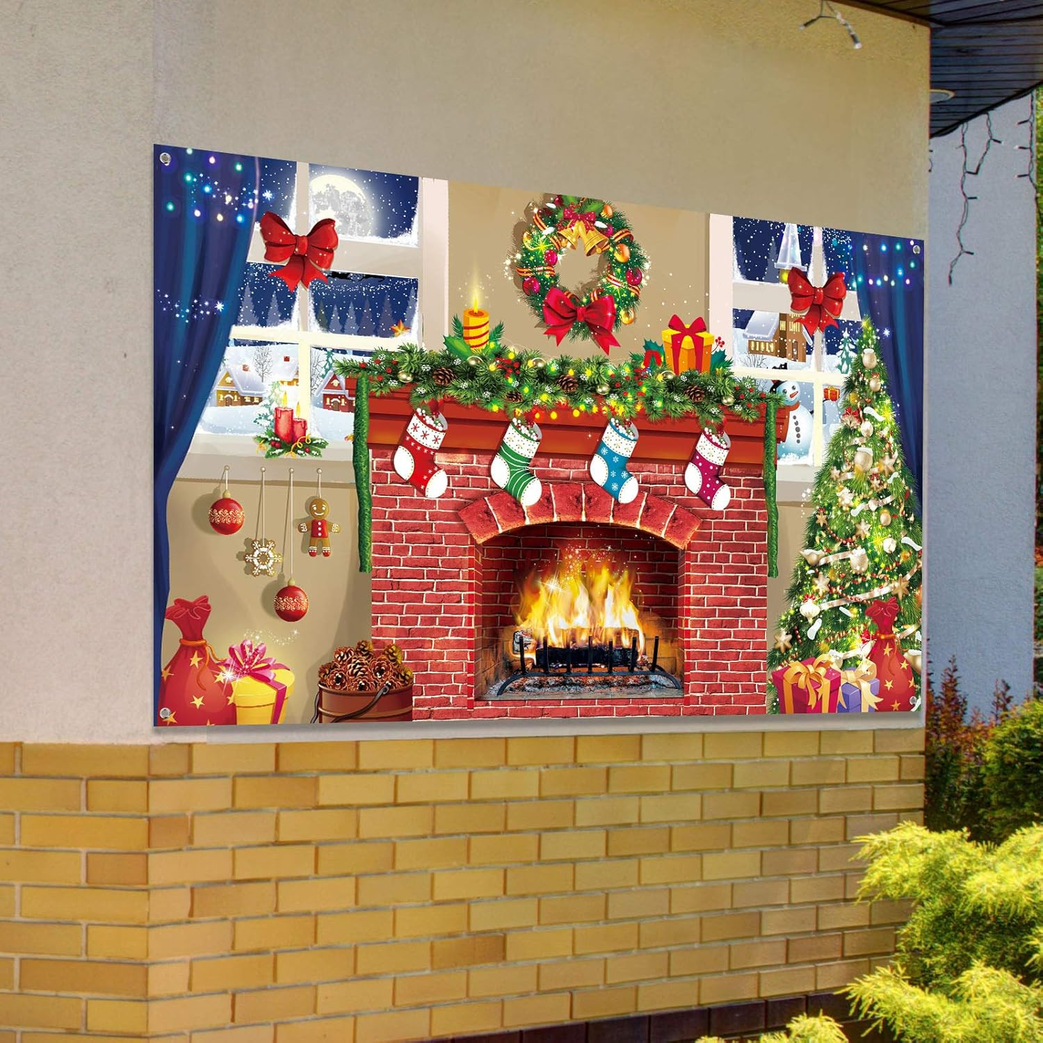 6×4 feet Christmas Fireplace Theme Backdrop Christmas Brick Wall Theme Decoratio