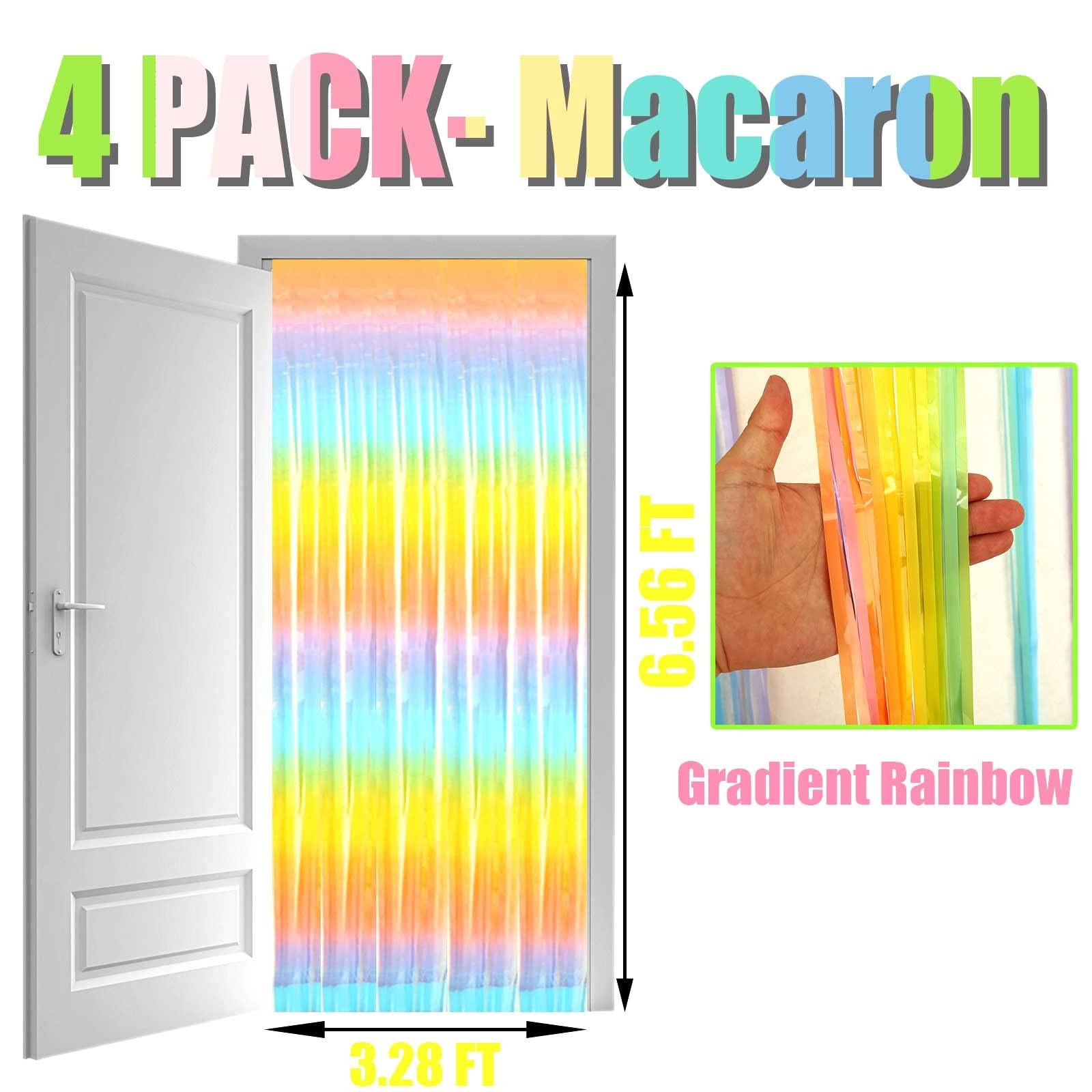 4-Pack 3.28×6.56Ft Rainbow Foil Fringe Curtain Backdrop for Party Decoration