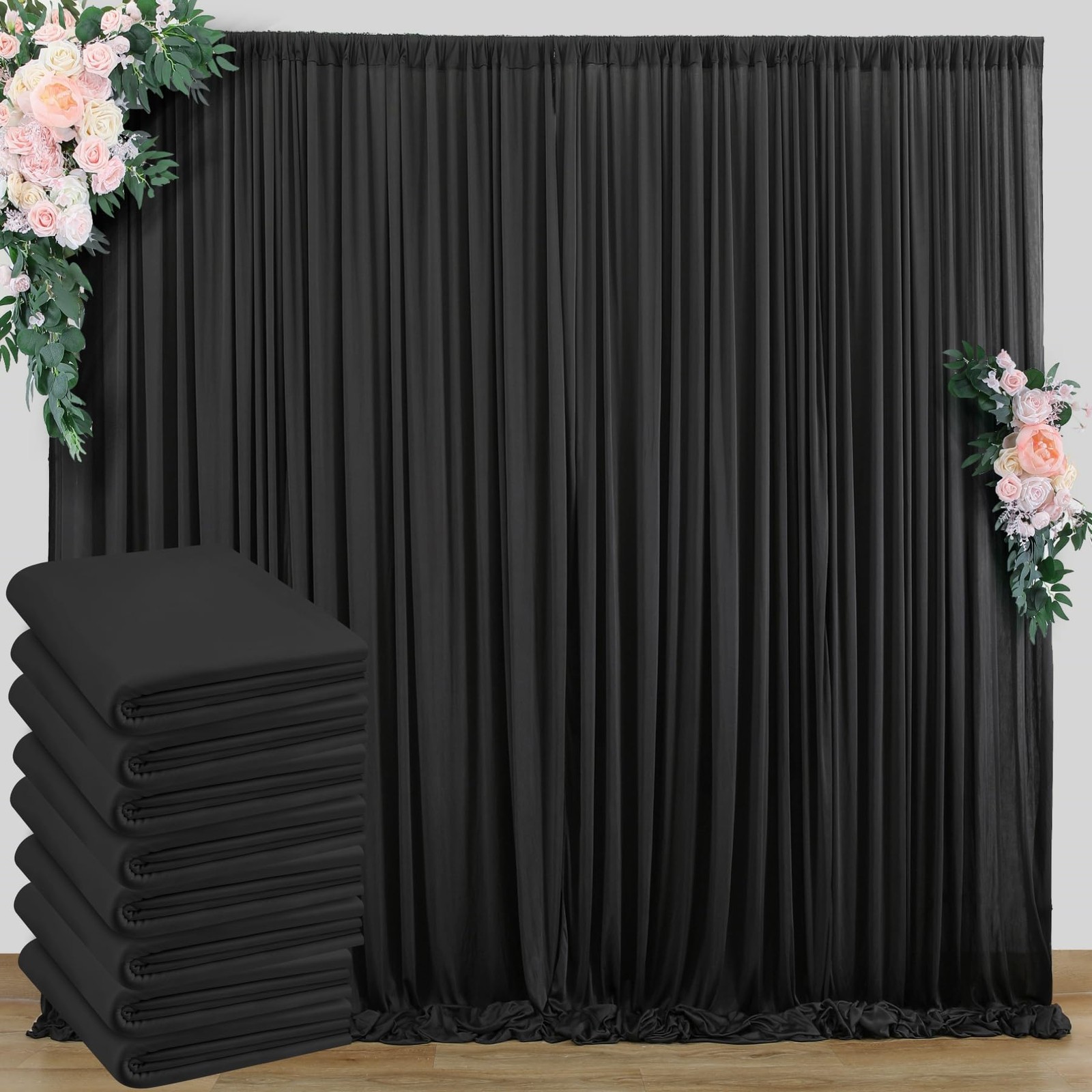 40 ft x 10 Wrinkle Free Black Backdrop 5′(W) x 10′(H), 8 panels,