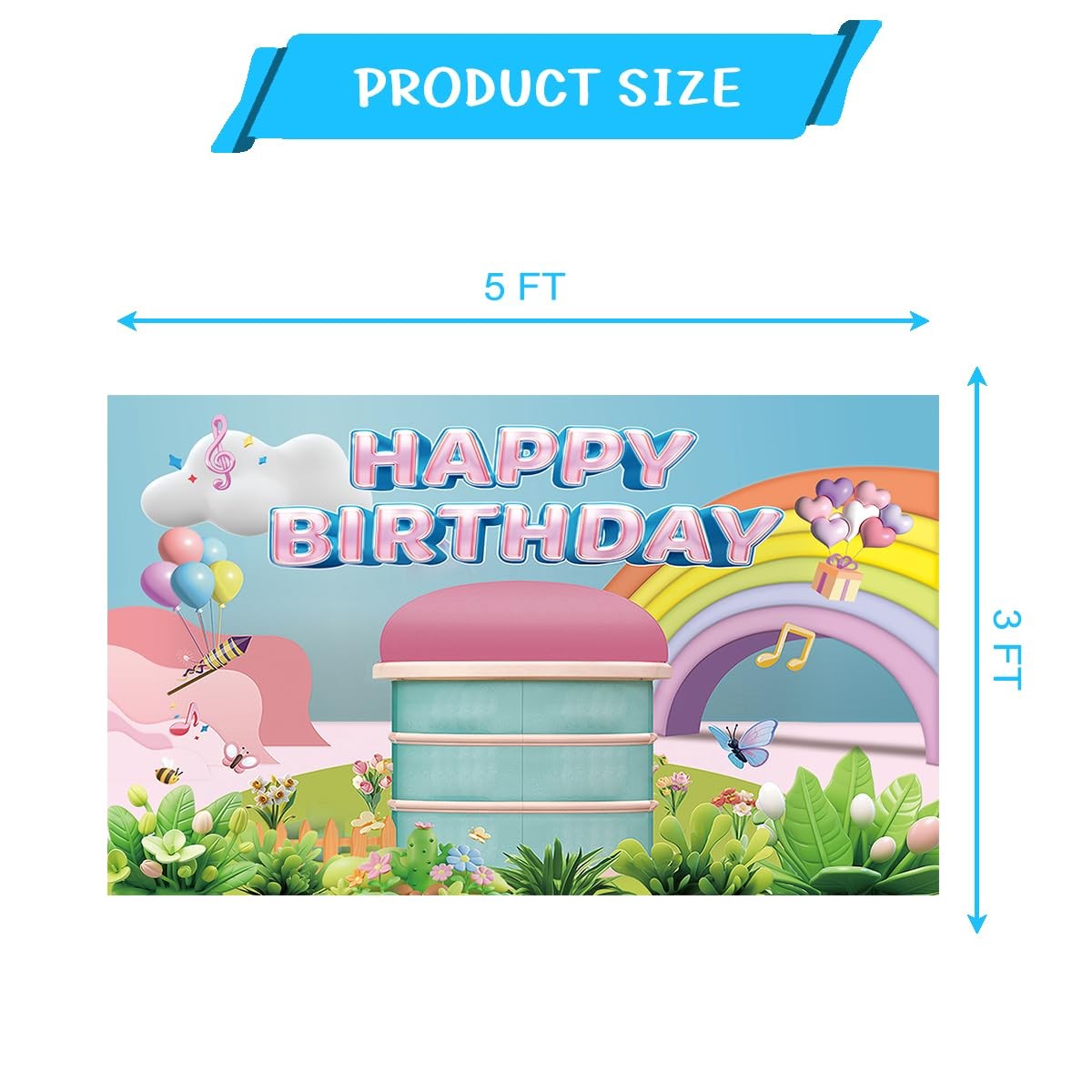 5×3 Ft Rainbow Dollhouse Birthday Party Backdrop Decorations Theme Supplies