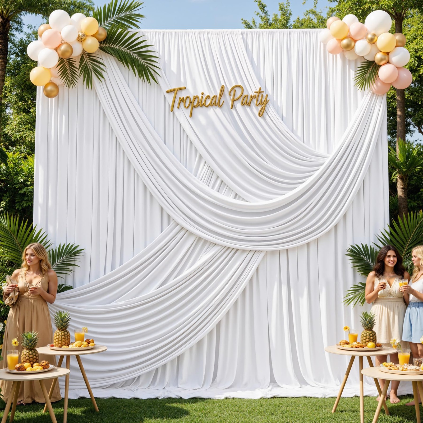2 Panel Backdrop Curtain 10×14 FT White WrinkleFree Fabric Wedding Party