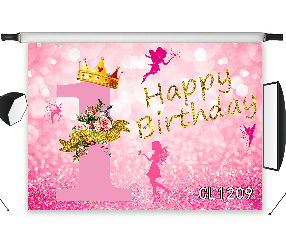 Happy 1st Birthday Background Princess Girl Party Decor Backdrop Studio Props
