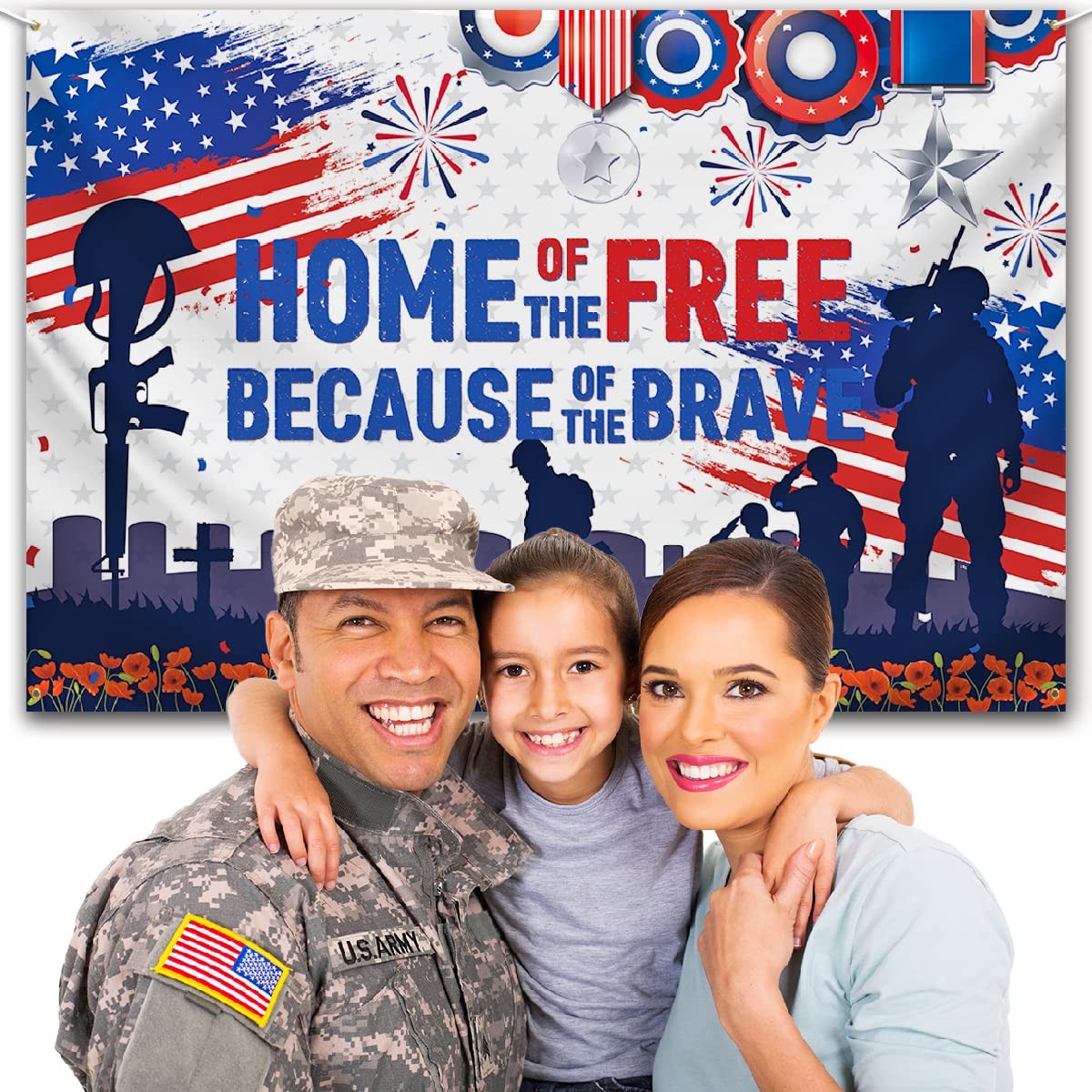 Patriotic Soldier Backdrop,4th of July Home of The Free Photo Background Banner.