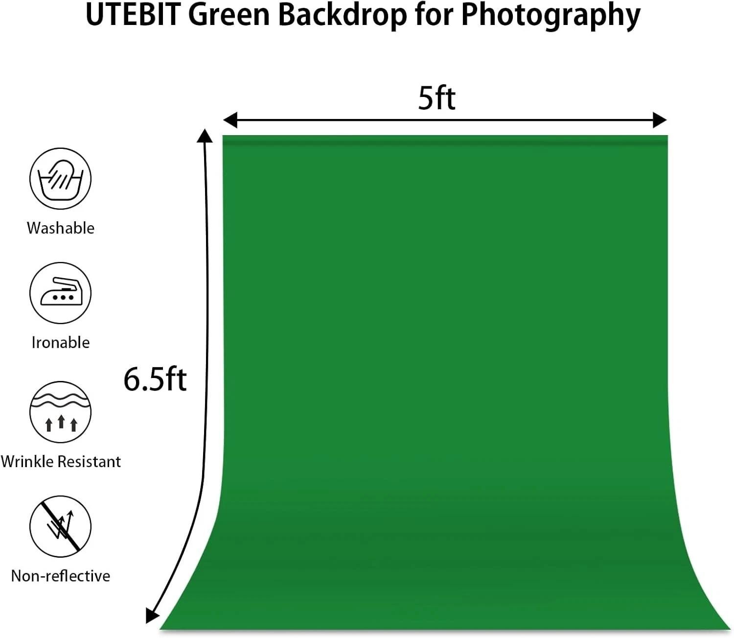Green Screen Backdrop, 5×6.5ft Greenscreen Background for Photoshoot, Small Gr