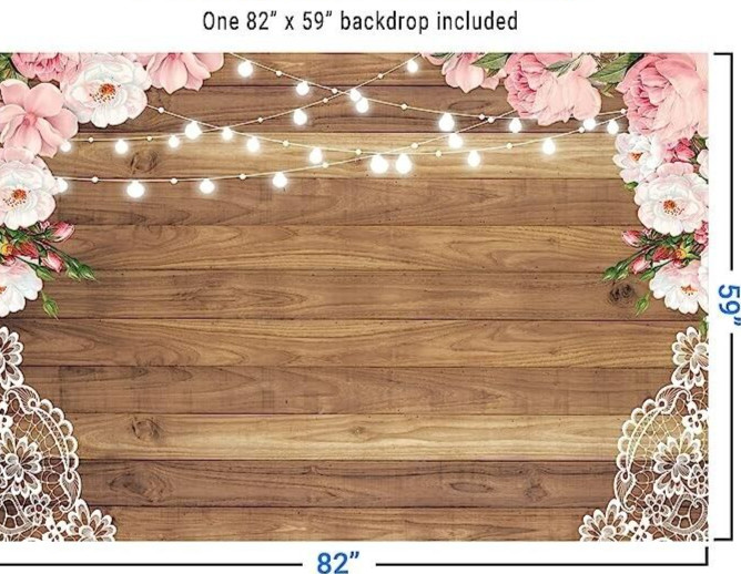 8 x8 ft Flowers Wood Lace Rustic Backdrop Wedding- Floral -Photography
