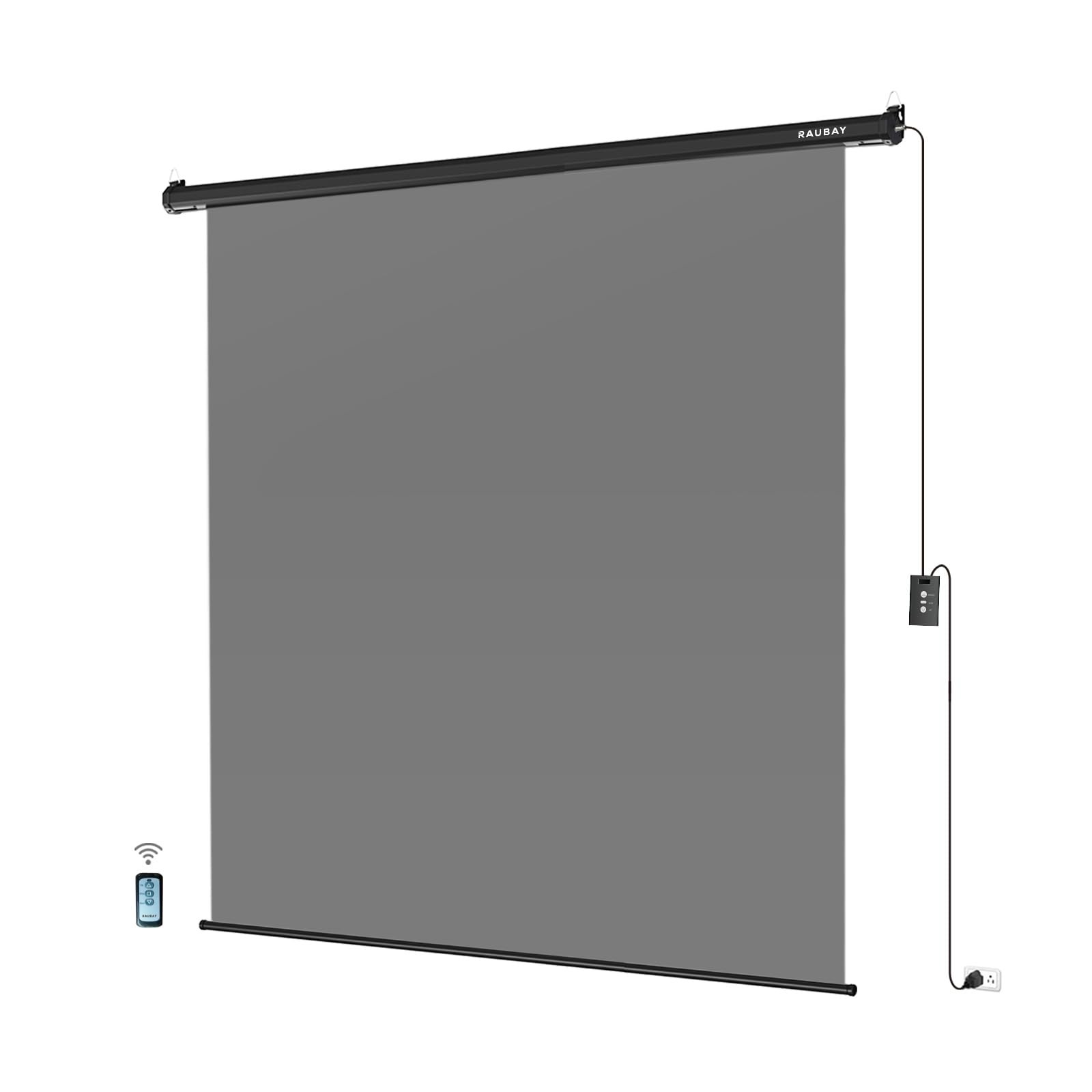 RAUBAY Motorized Pull Down Grey Screen Backdrop – Wider(78.7 x 86.6in),