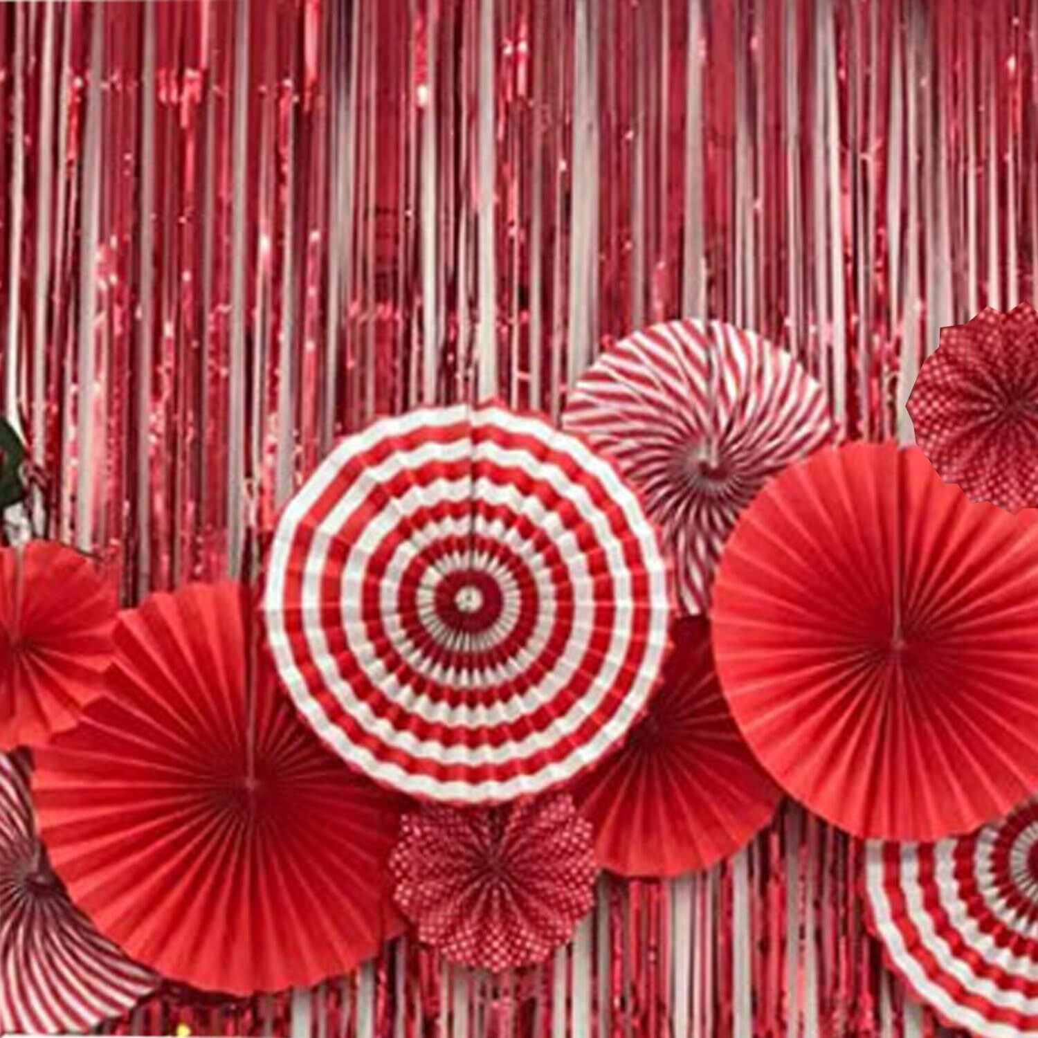 2PCS Red Foil Fringe Curtains 3.28 x 6.56Ft Baby Shower Birthday Party Decor