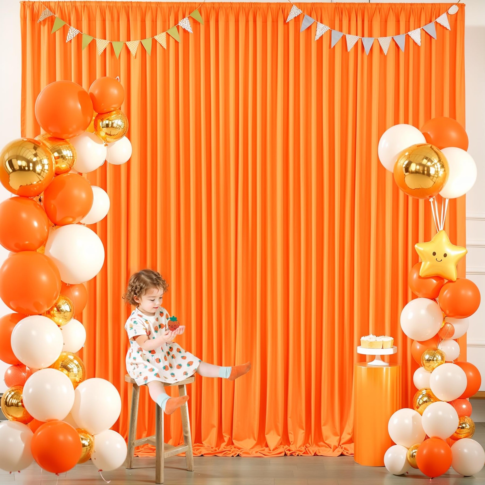 Orange Backdrop Curtains 4 Panels – -Free Polyester Photography Drapes for Ba…