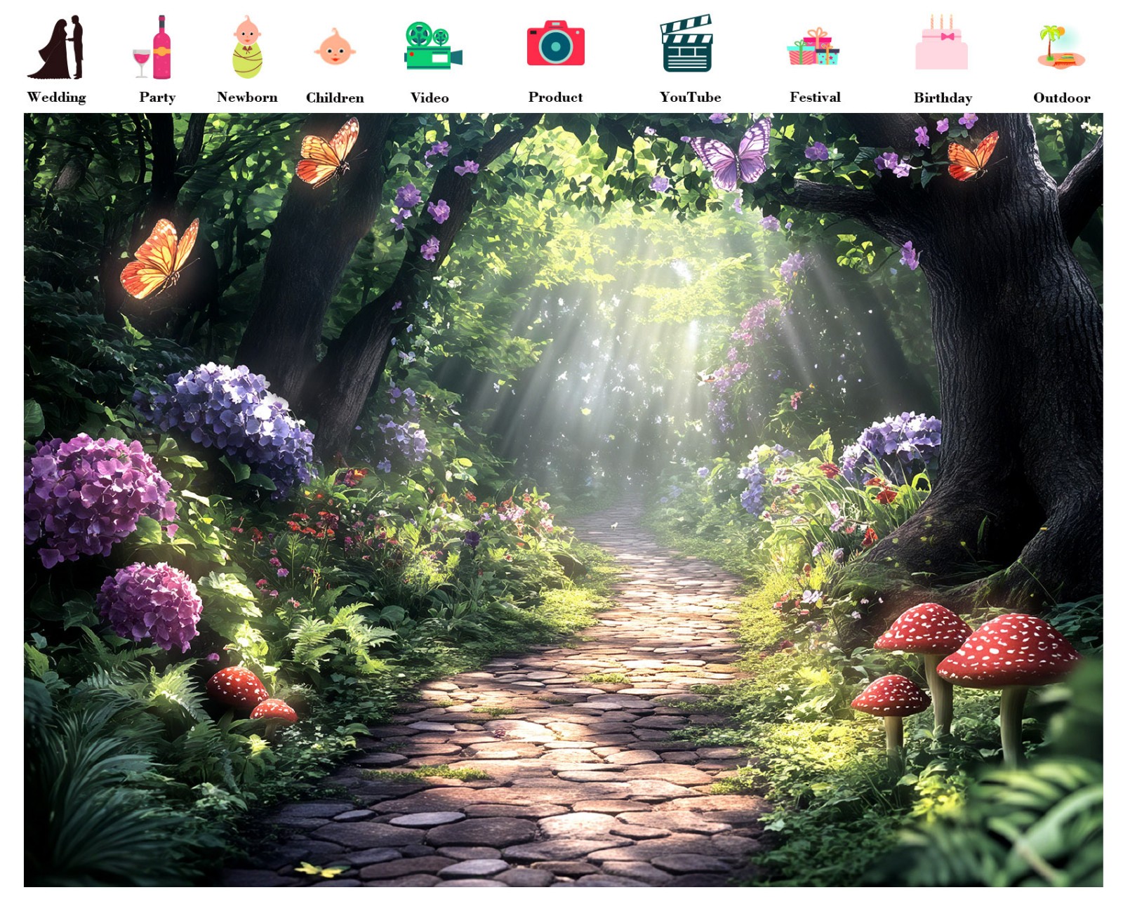 10x8ft Blue Hydrangea Greenery Enchanted Forest Vinyl Backdrop Photo Background
