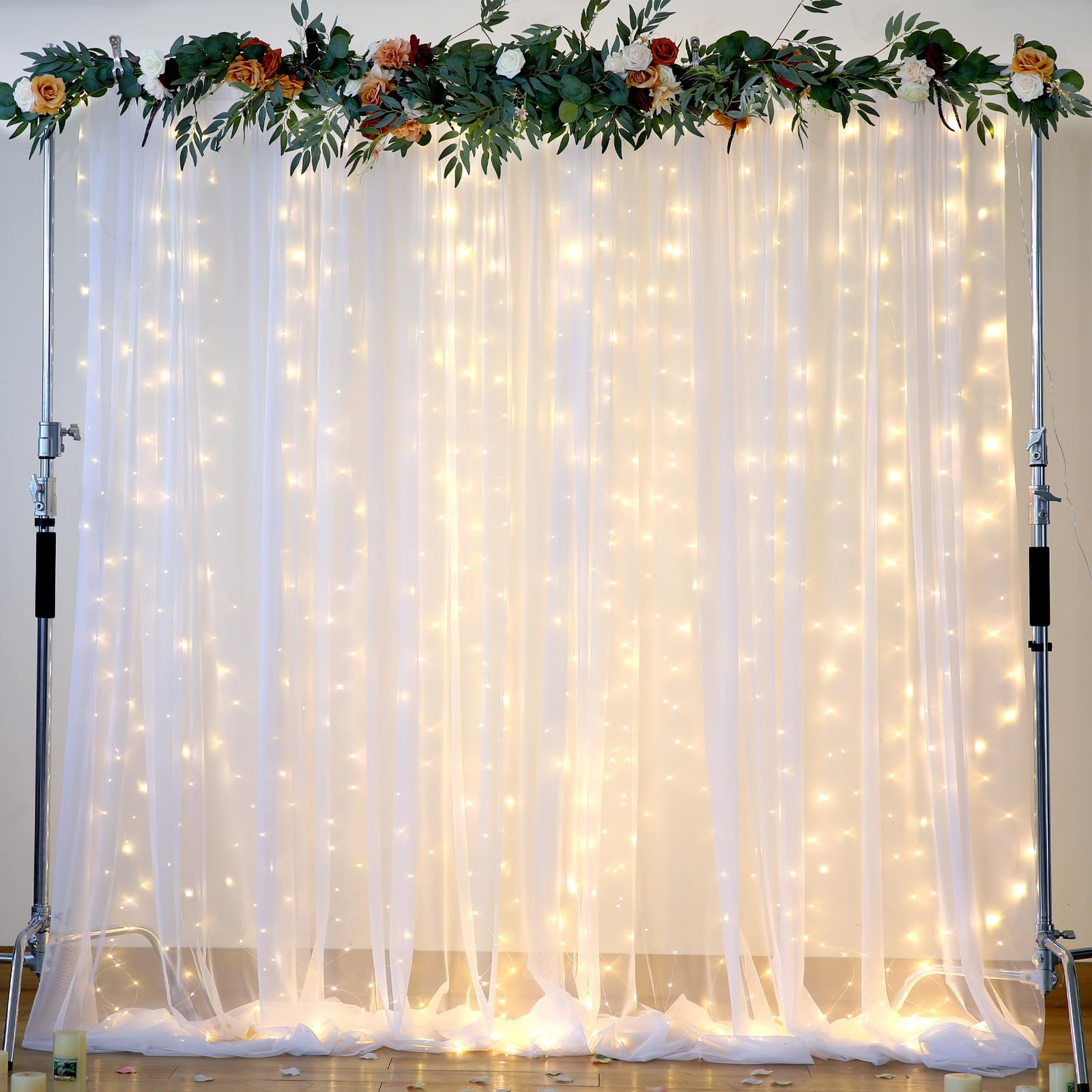White Tulle Backdrop Curtain with 10 ft X 8 ft(2 Panels 5ft X 8ft),