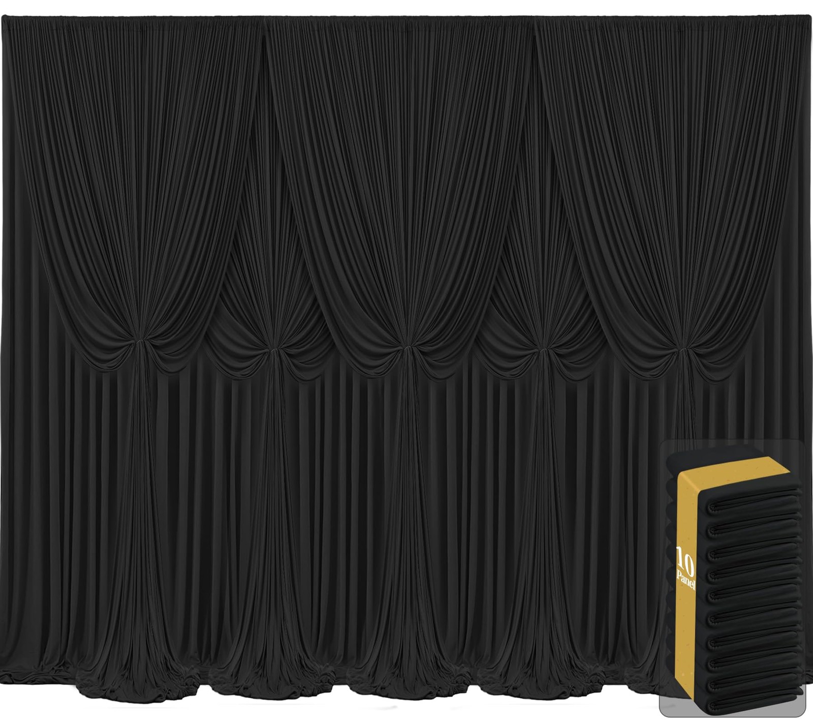 10 Panels Black Backdrop Curtains for 5′(W) x 12′(H), 10 panels,