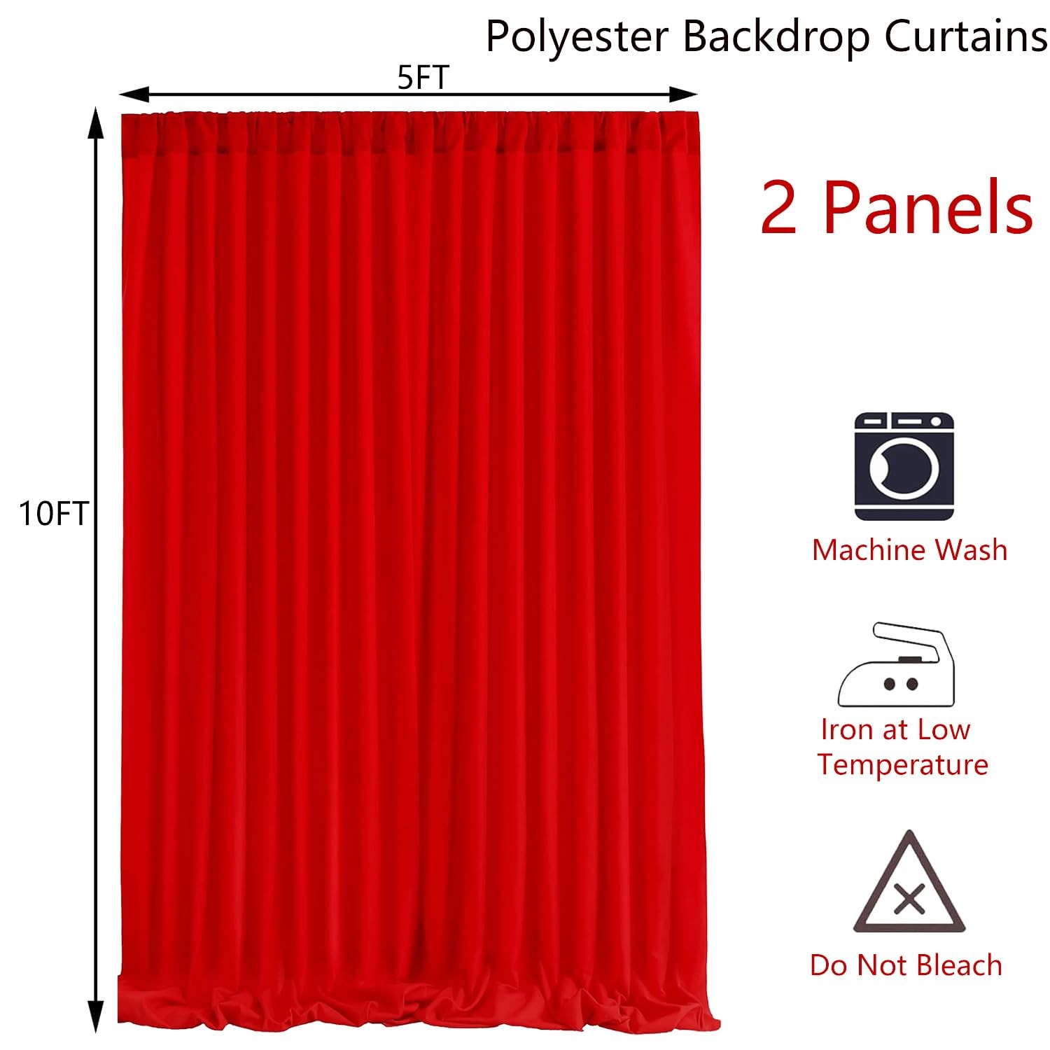 Red Backdrop Curtains For Party Polyester Wrinkle Free Drapes 5x10ft 2 Panels
