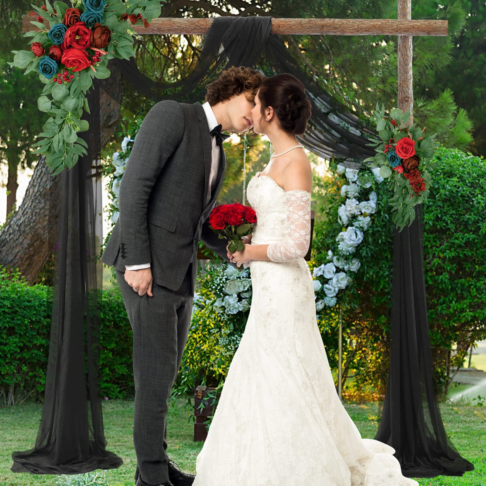 10x10ft Sheer Black Backdrop Curtains Tulle Wedding Arch Draping Fabric
