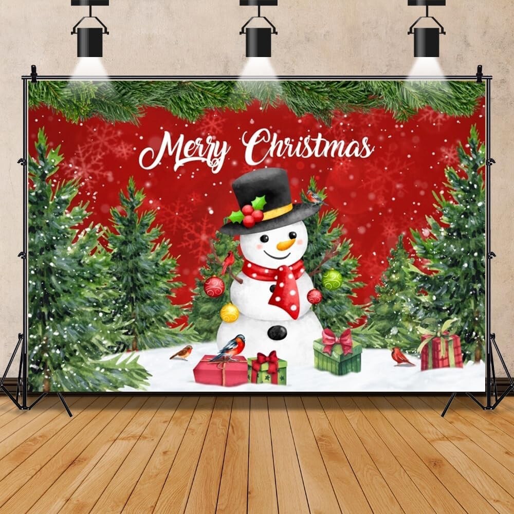 Winter Merry Christmas Forest Backdrop Cartoon Snowman 8×6.5ft