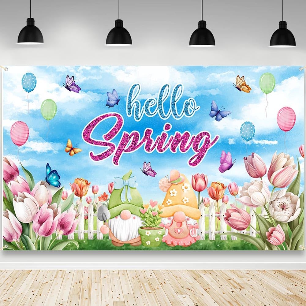 AIBIIN Hello Spring 70.8 x 43.3 inch, Butterfly Flowers, Balloon Pattern