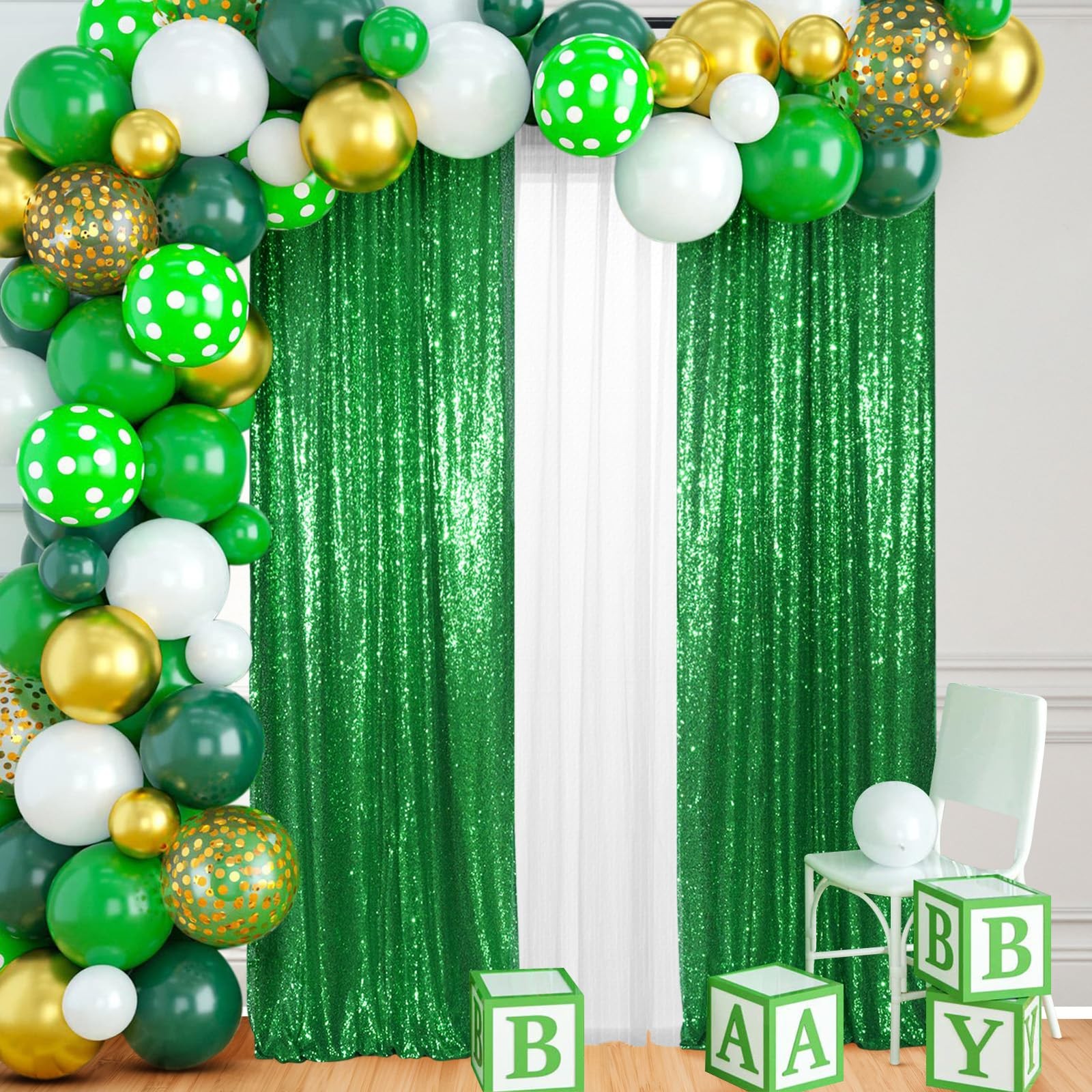 PartyDelight Green Sequin Backdrop Curtains 24″W x 96″L (Pack of 2),