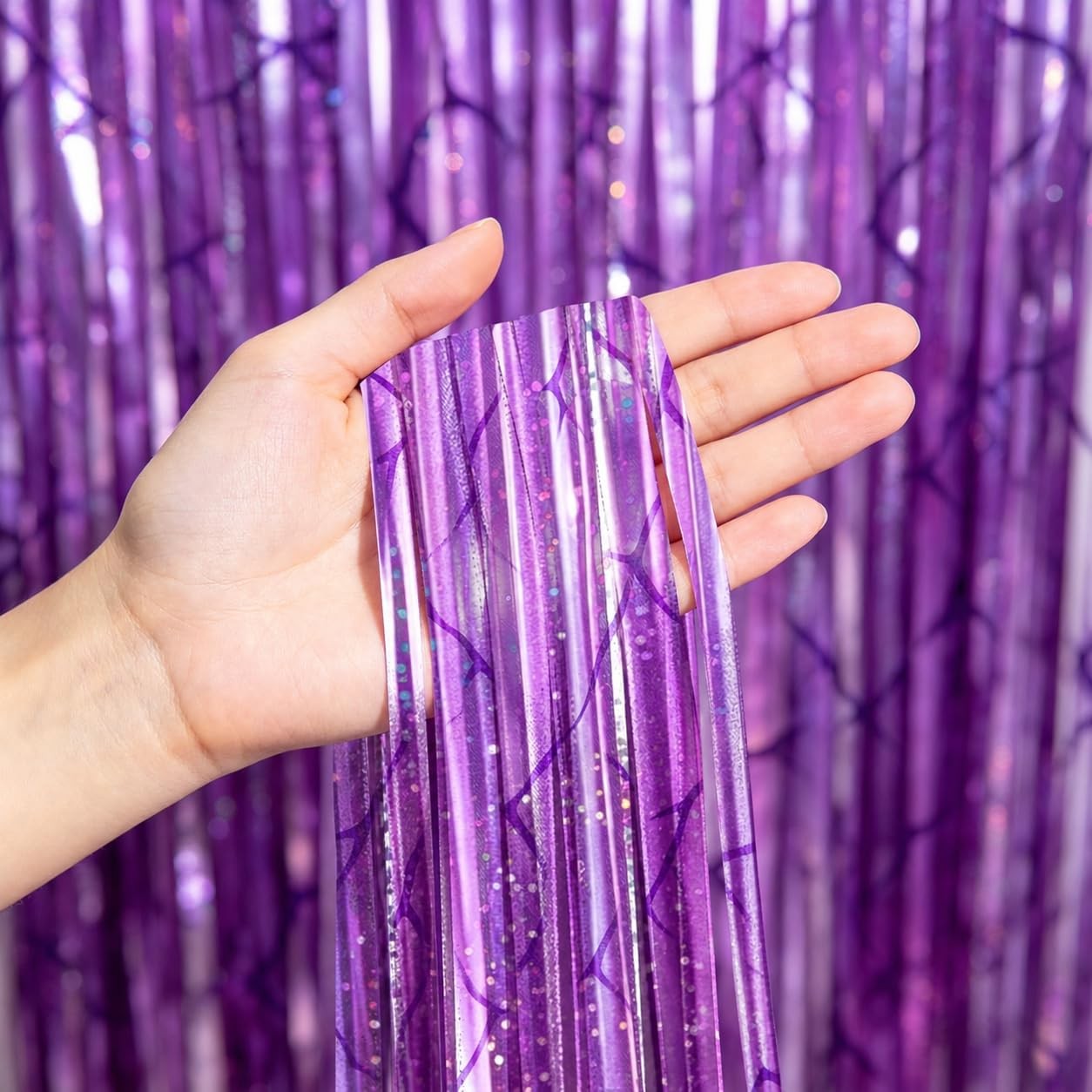 K-Style Purple Foil Fringe Curtains Party Decorations 3.3 ft x 6.6 ft,