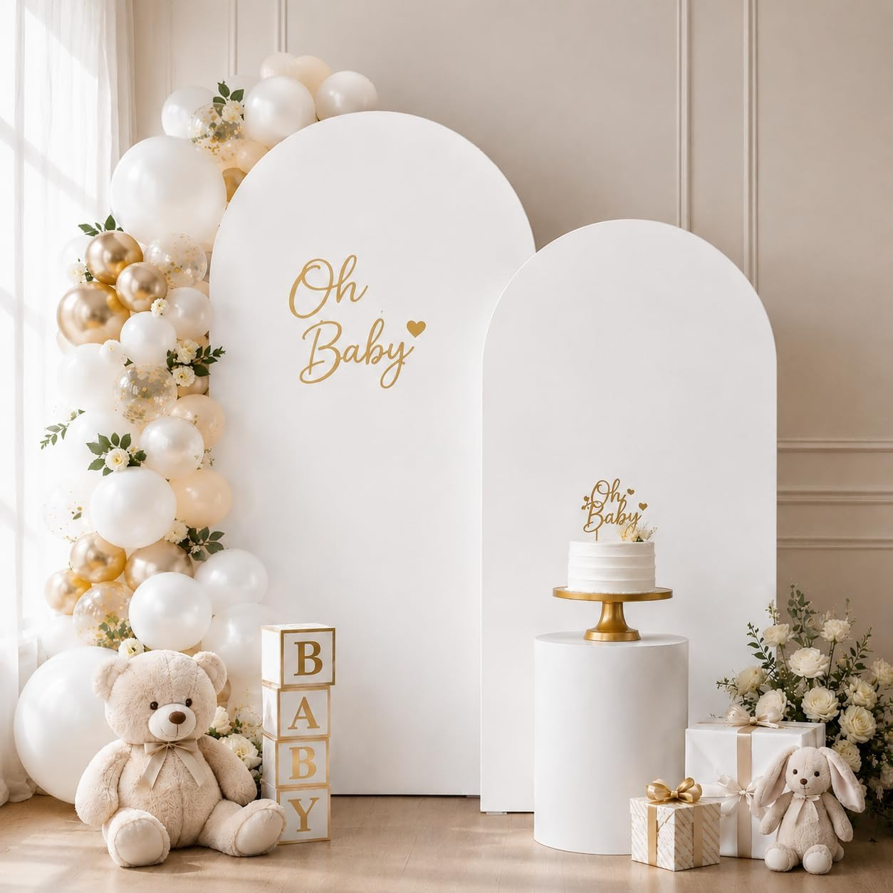 White Arch Cover Set of 2 Wedding Arch Backdrop Cover 7.2 and 6Ft Baby Shower Ba
