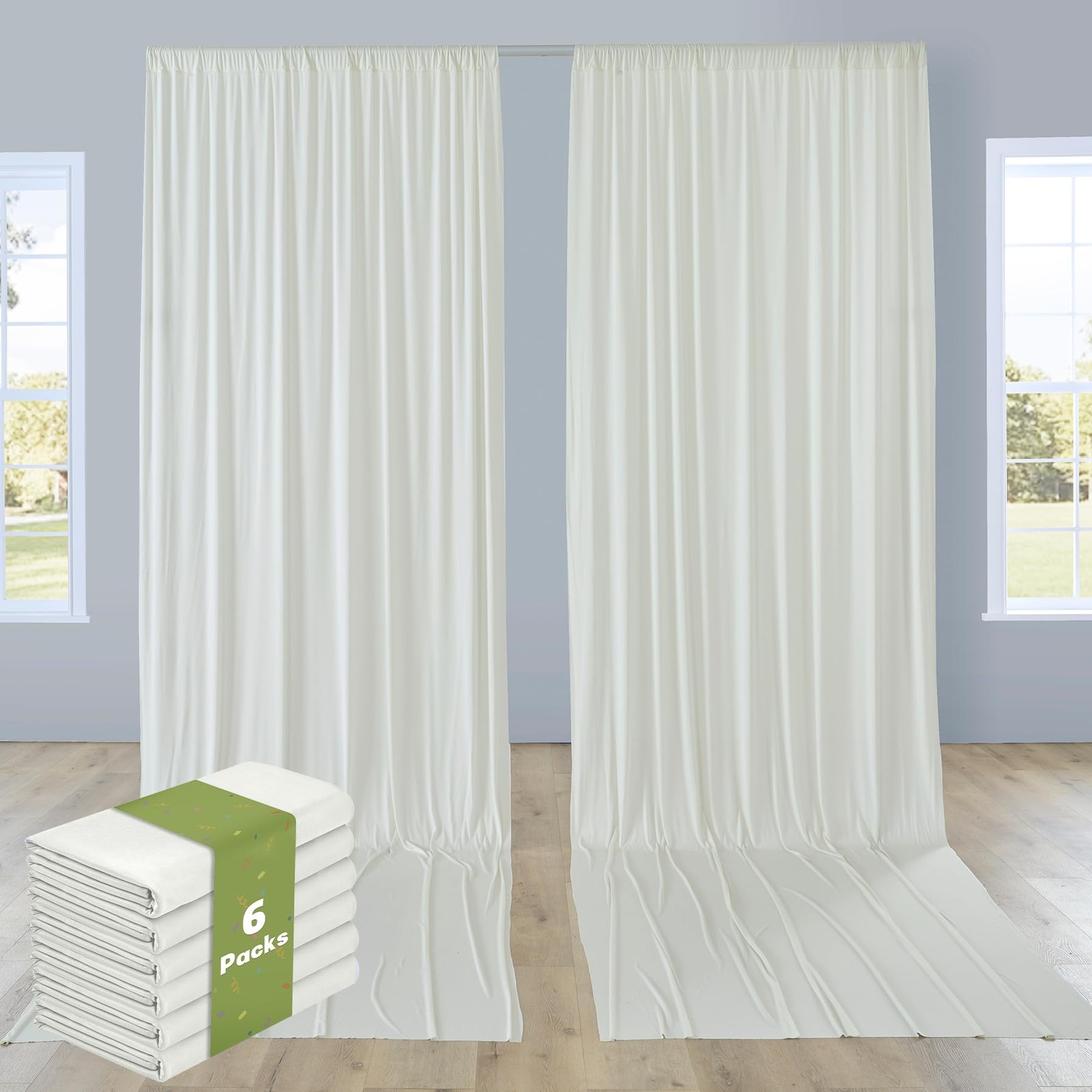 6 Panels 5x12ft Ivory Backdrop Curtains for Parties, Free Polyester Ivory Pho…