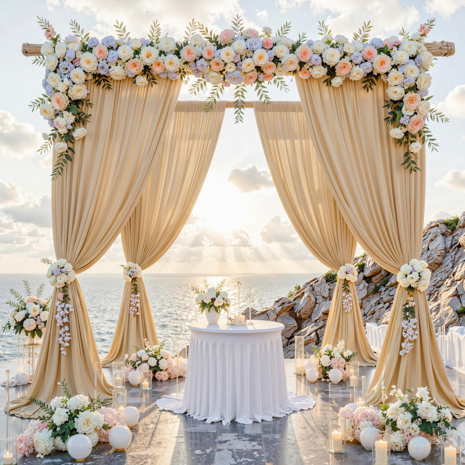 50 ft x 10 Wrinkle Free Champagne 5′(W) x 10′(H), 10 panels,