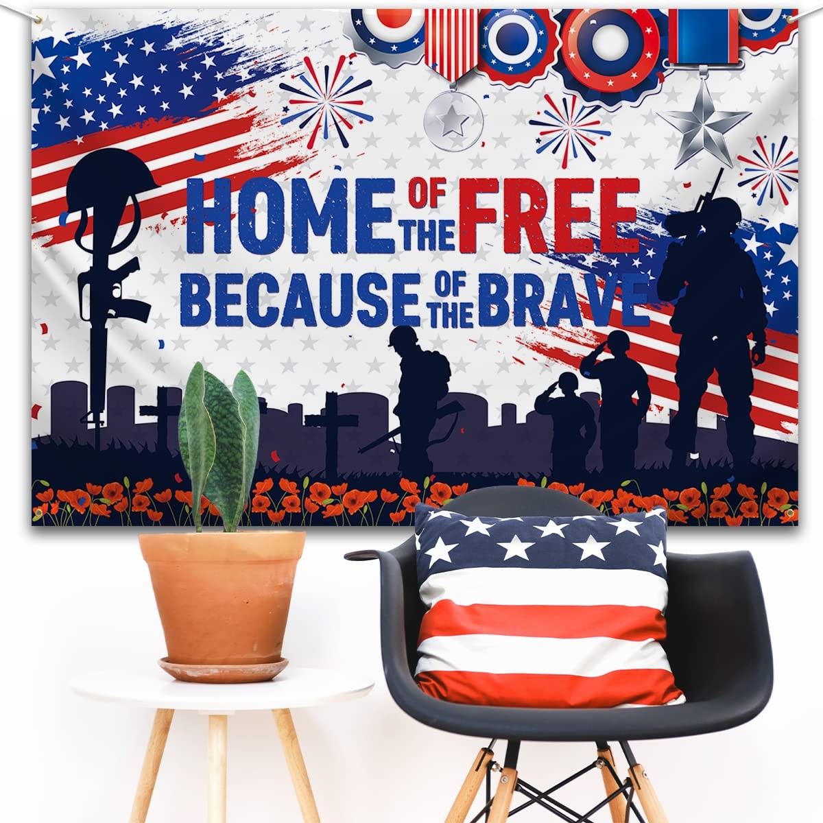 Patriotic Soldier Backdrop,4th of July Home of The Free Photo Background Banner.