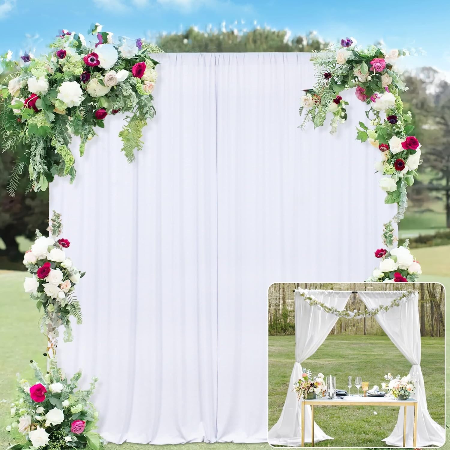 White Backdrop Curtains 10x10FT Party Drapes 2PCS 5x10FT Event Photo Decor NEW