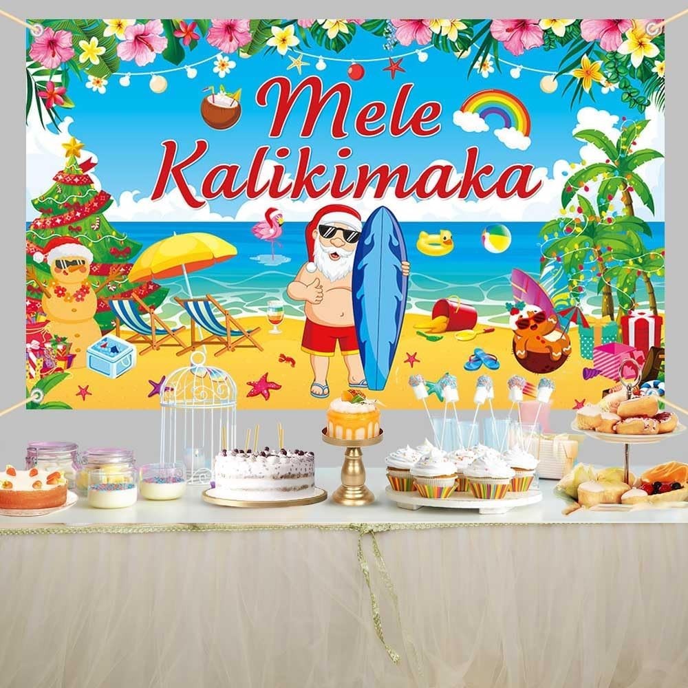 Mele Kalikimaka Backdrop Hawaiian Christmas Photography Background Aloha Tropica