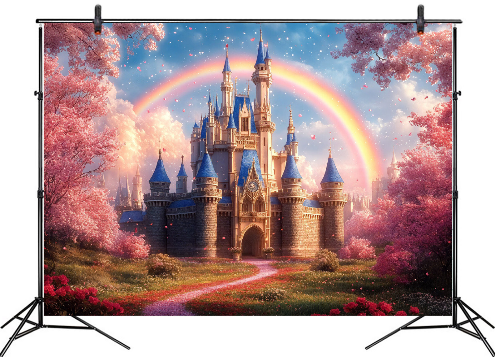 10x8ft Romantic Rainbow Blue Magic Fairy Castle Vinyl Backdrop Photo Background
